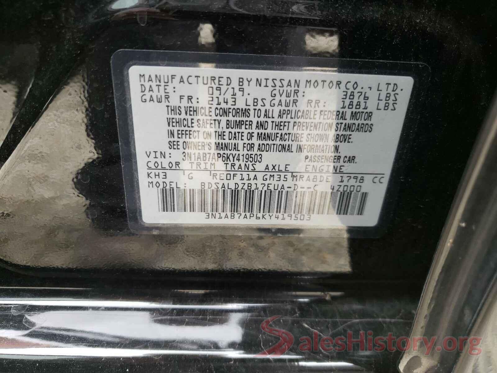 3N1AB7AP6KY419503 2019 NISSAN SENTRA