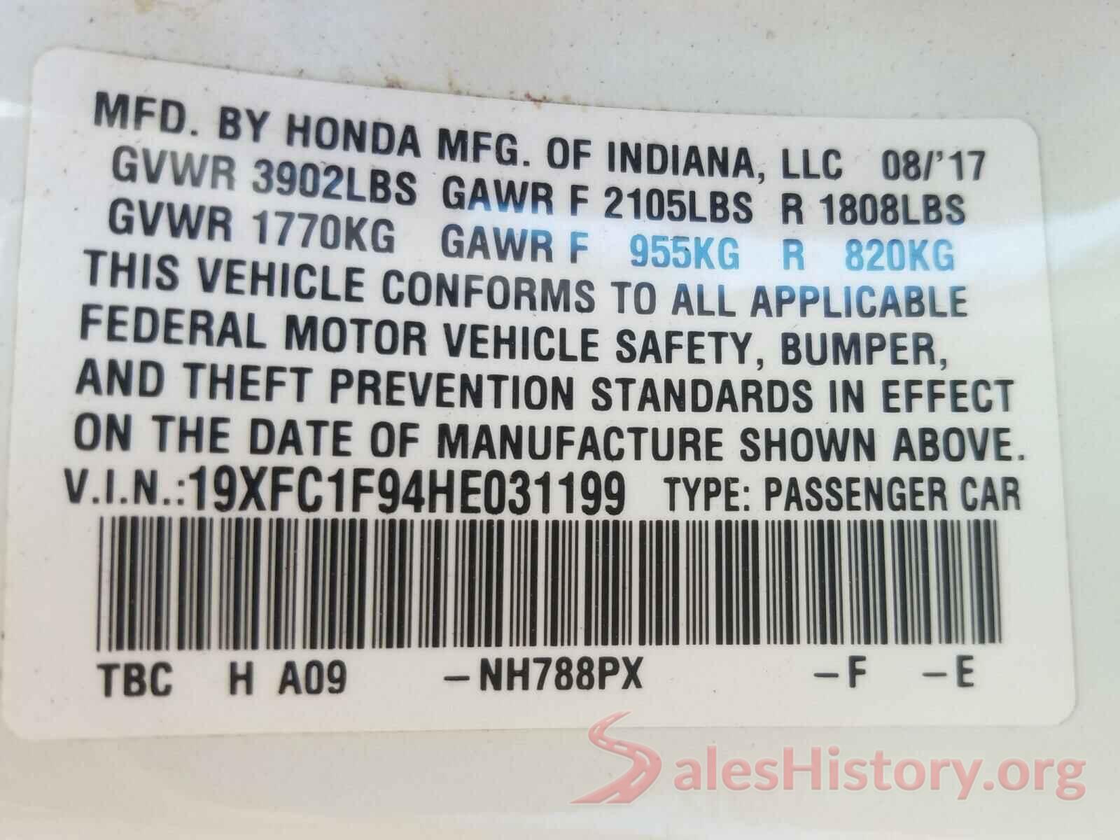 19XFC1F94HE031199 2017 HONDA CIVIC