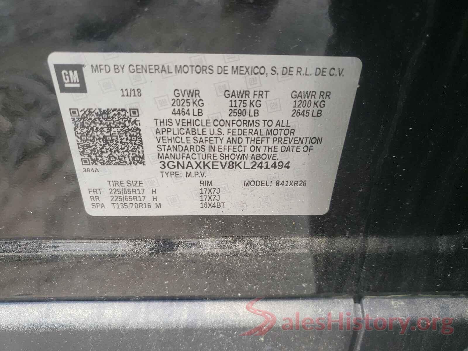 3GNAXKEV8KL241494 2019 CHEVROLET EQUINOX