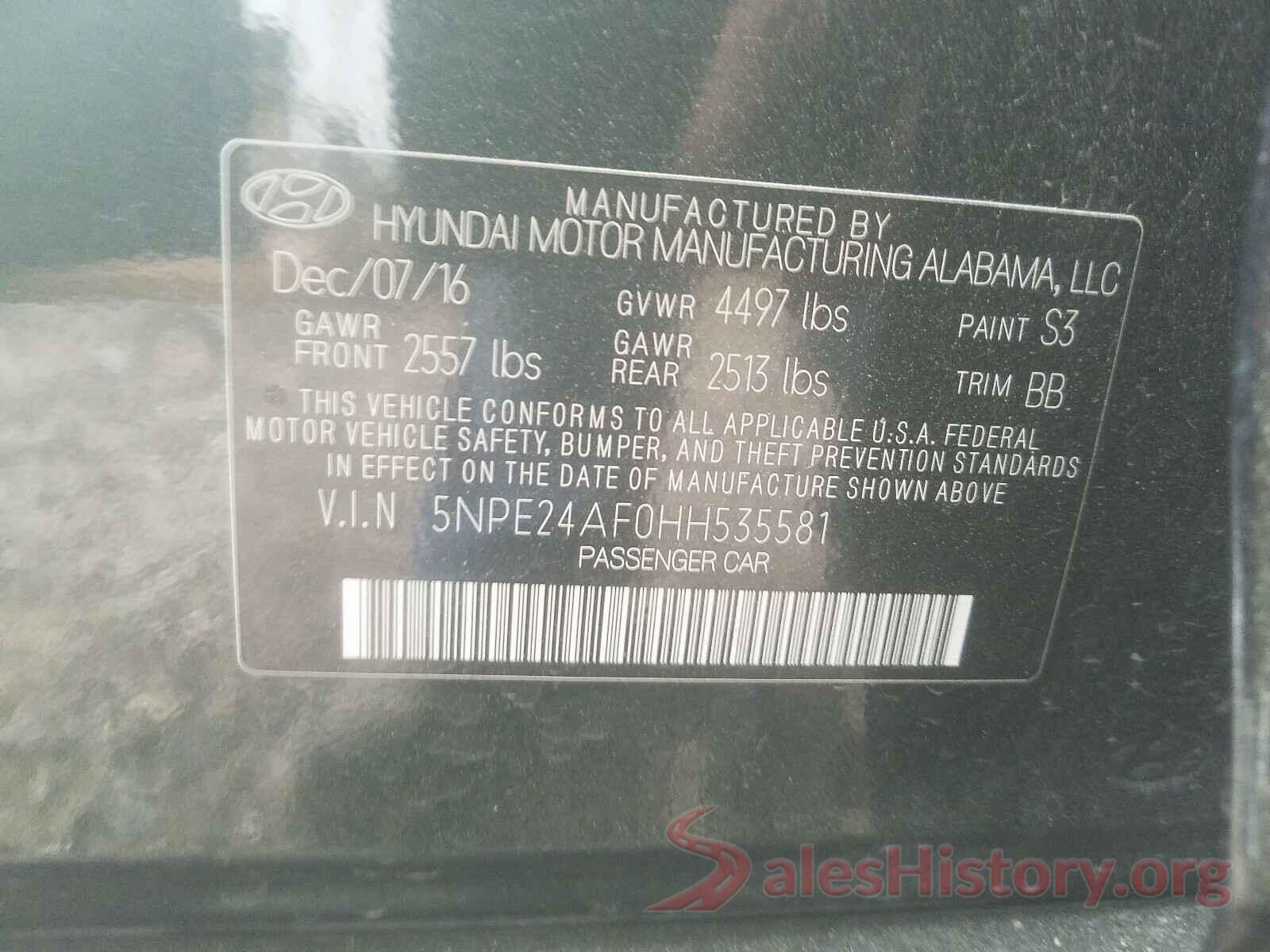 5NPE24AF0HH535581 2017 HYUNDAI SONATA