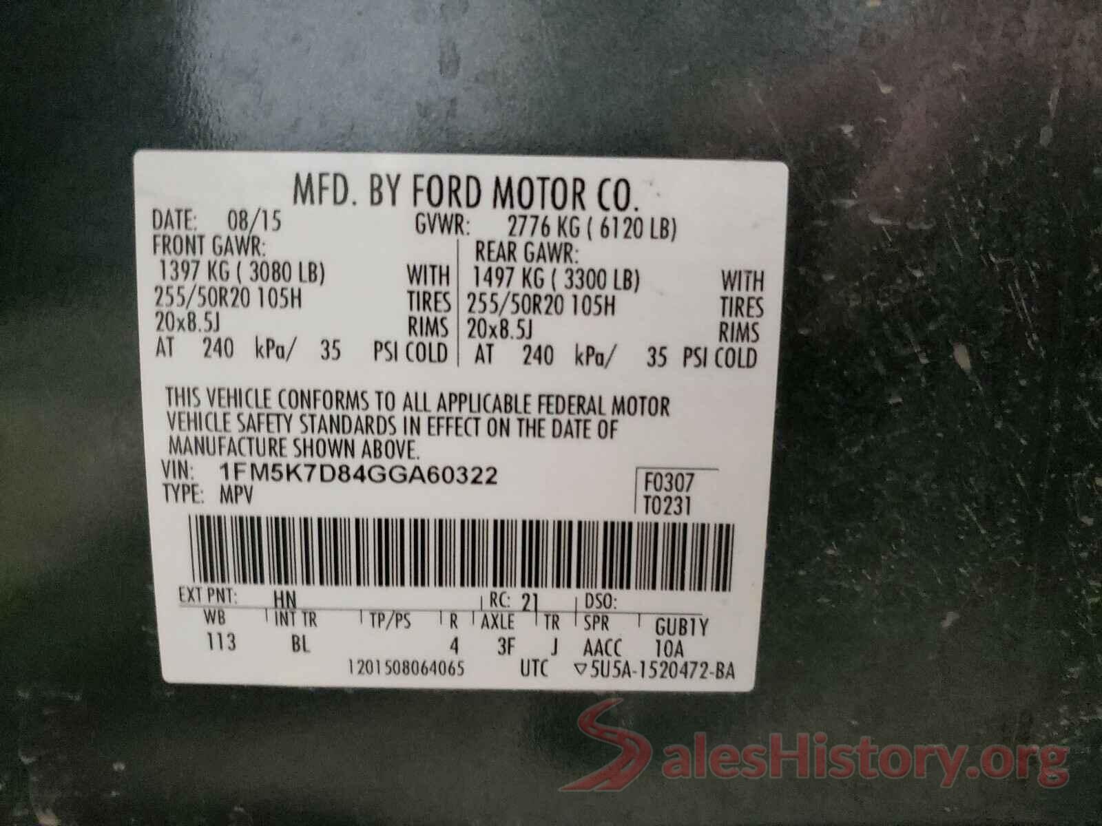 1FM5K7D84GGA60322 2016 FORD EXPLORER