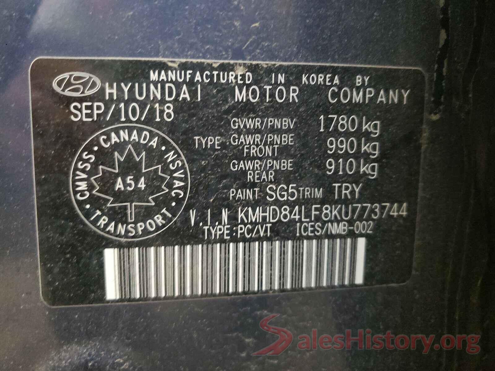 KMHD84LF8KU773744 2019 HYUNDAI ELANTRA