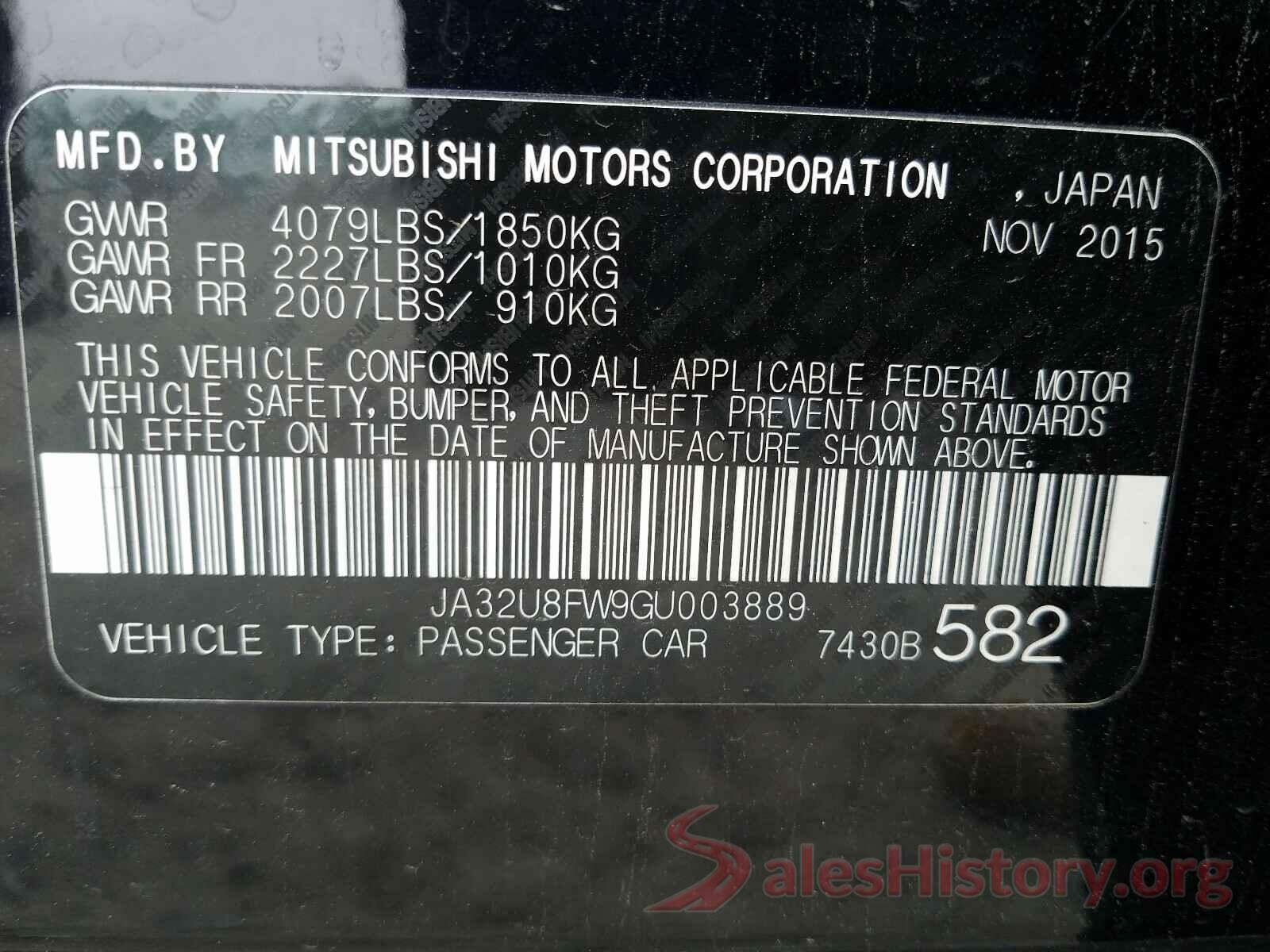 JA32U8FW9GU003889 2016 MITSUBISHI LANCER