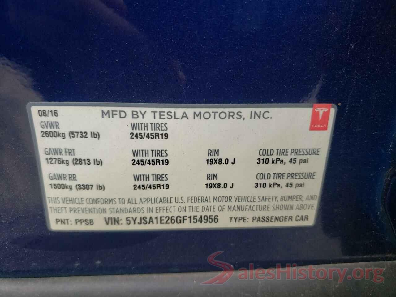 5YJSA1E26GF154956 2016 TESLA MODEL S