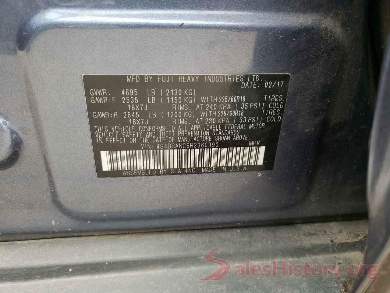 4S4BSANC6H3360990 2017 SUBARU OUTBACK