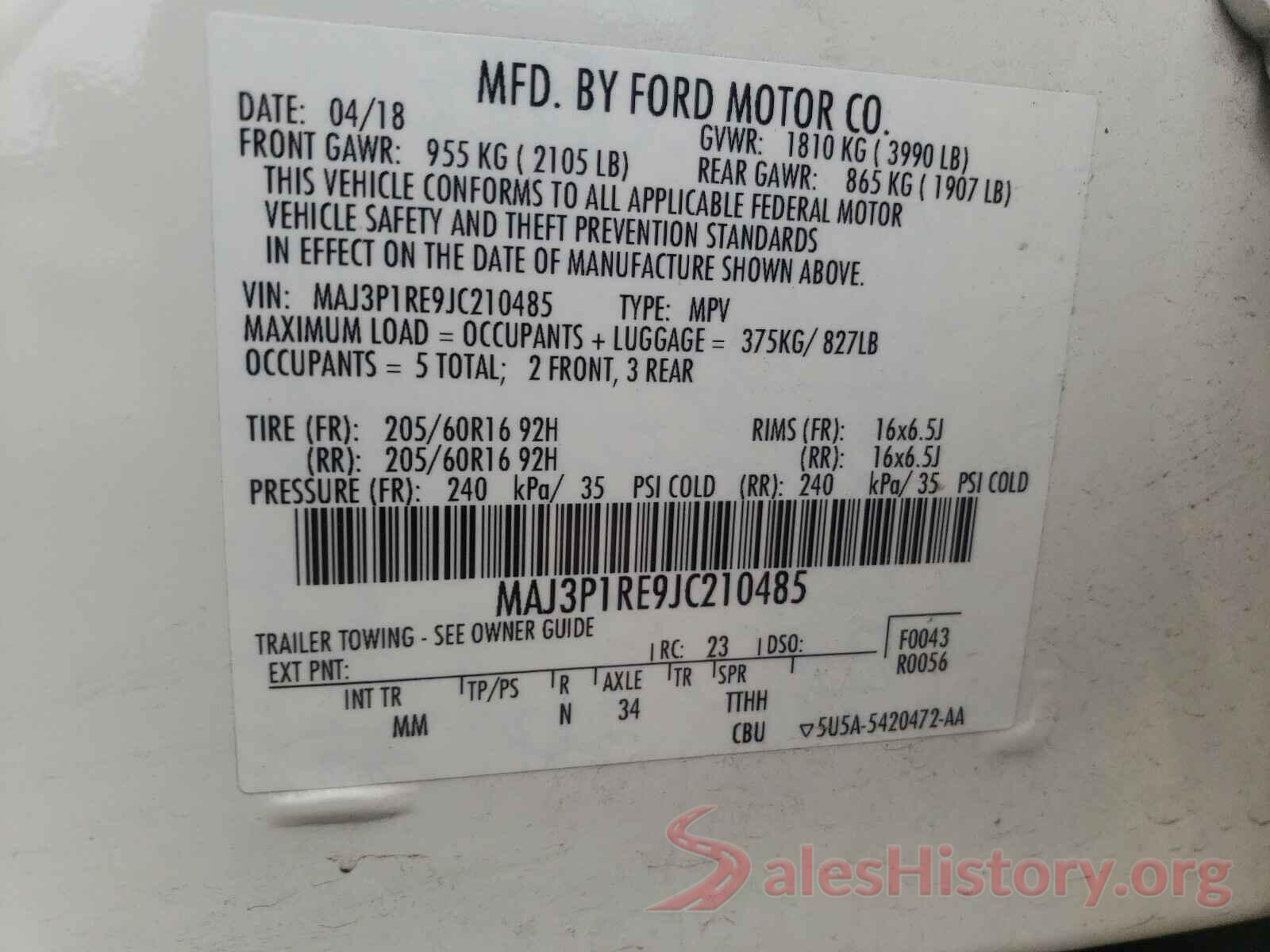 MAJ3P1RE9JC210485 2018 FORD ALL OTHER