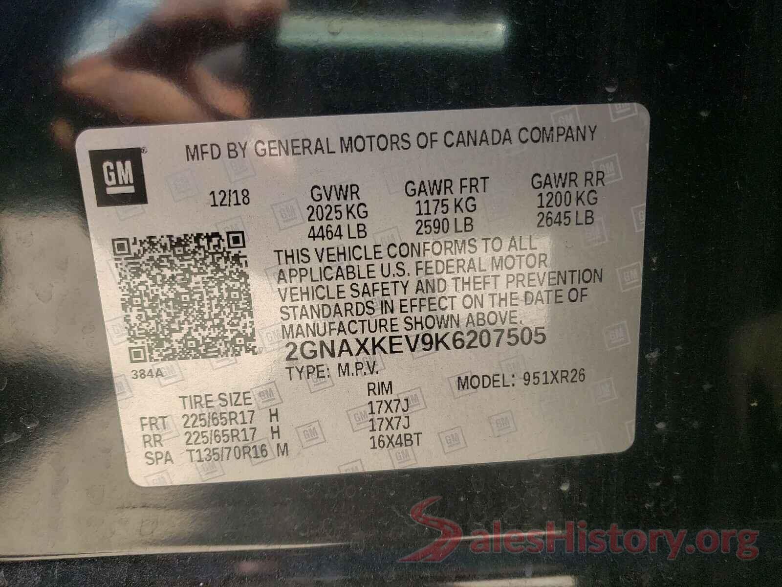 2GNAXKEV9K6207505 2019 CHEVROLET EQUINOX