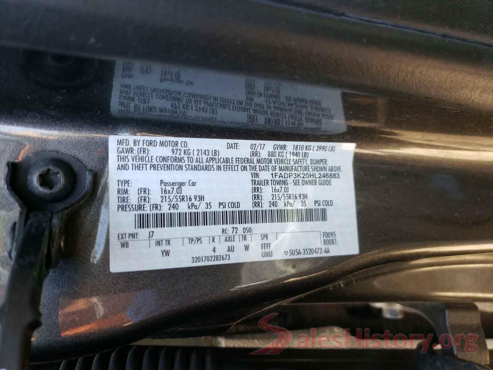 1FADP3K20HL246883 2017 FORD FOCUS