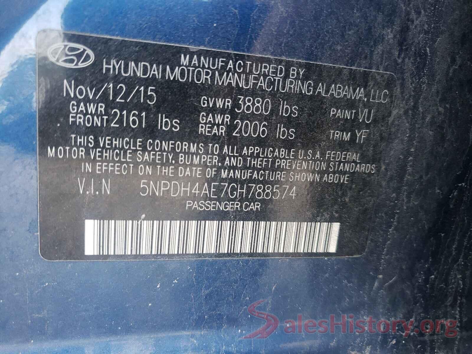 5NPDH4AE7GH788574 2016 HYUNDAI ELANTRA