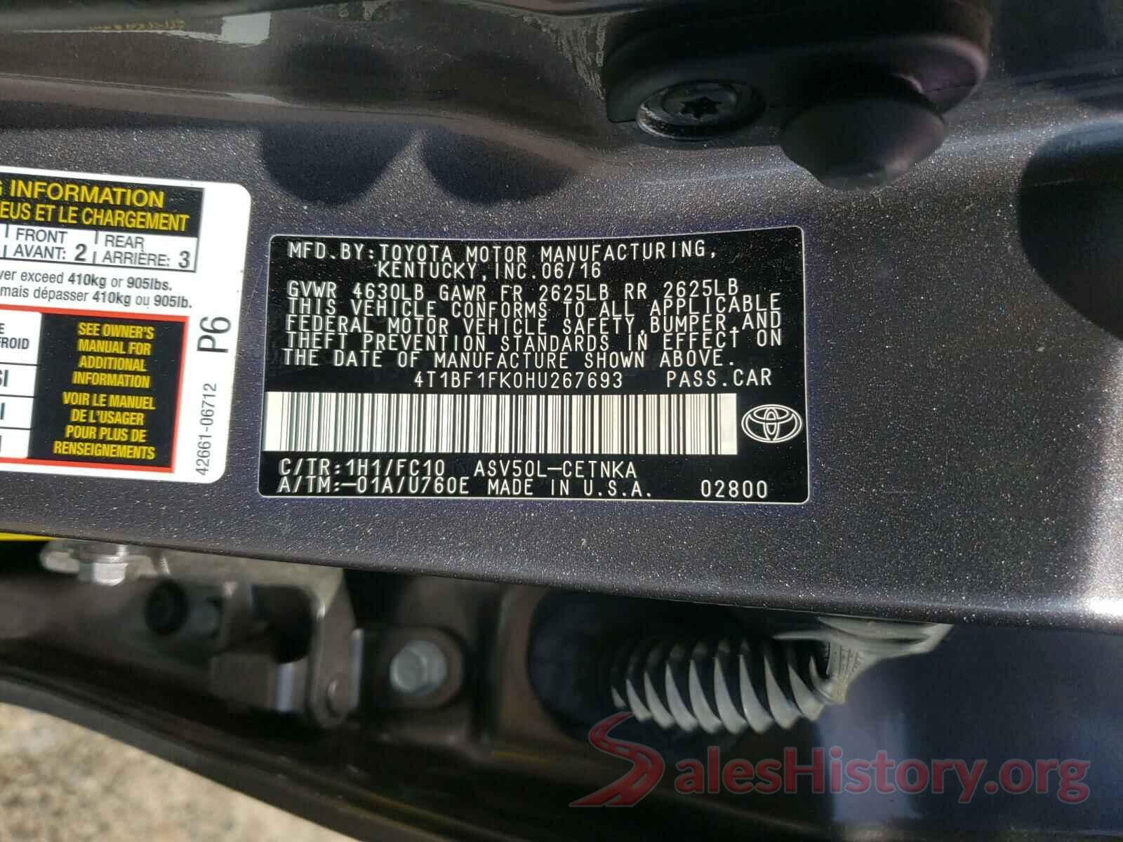 4T1BF1FK0HU267693 2017 TOYOTA CAMRY