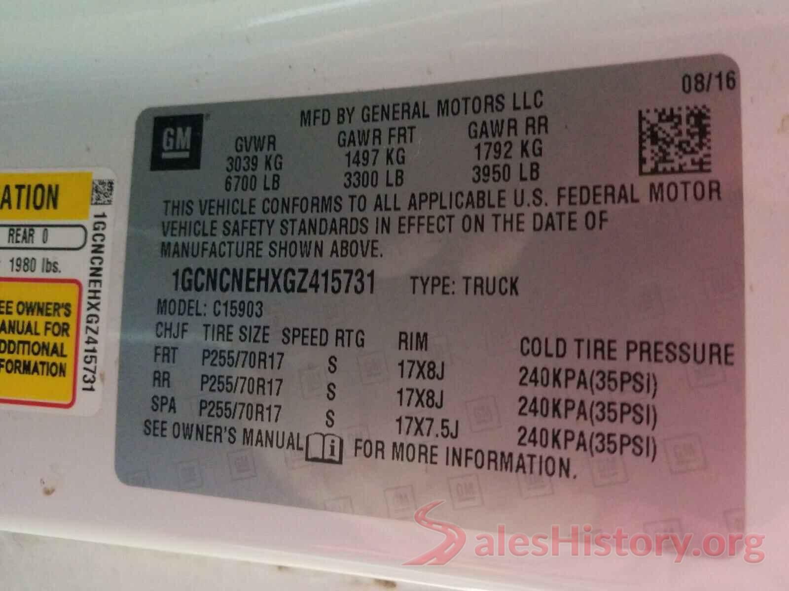 1GCNCNEHXGZ415731 2016 CHEVROLET SILVERADO