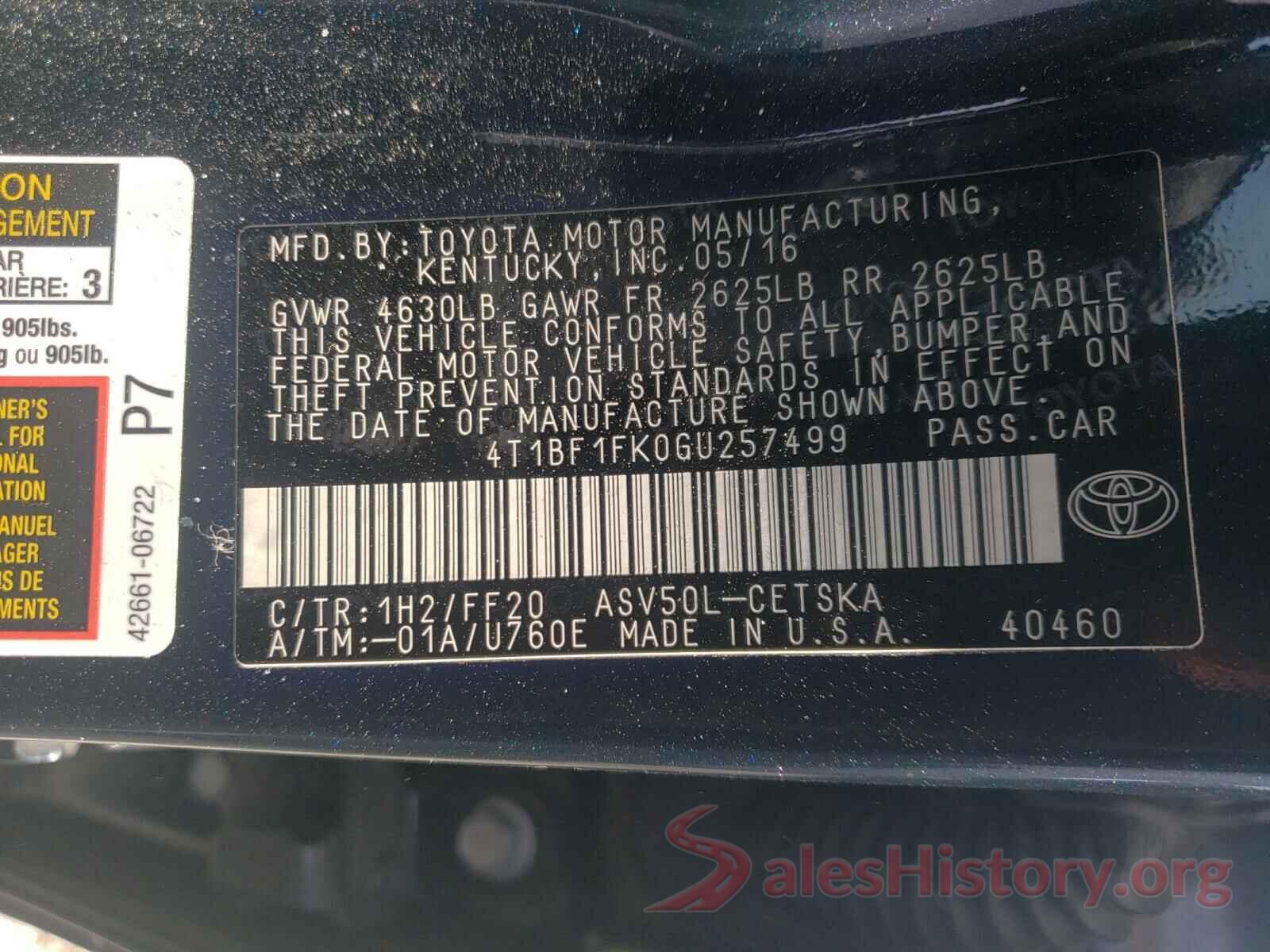 4T1BF1FK0GU257499 2016 TOYOTA CAMRY