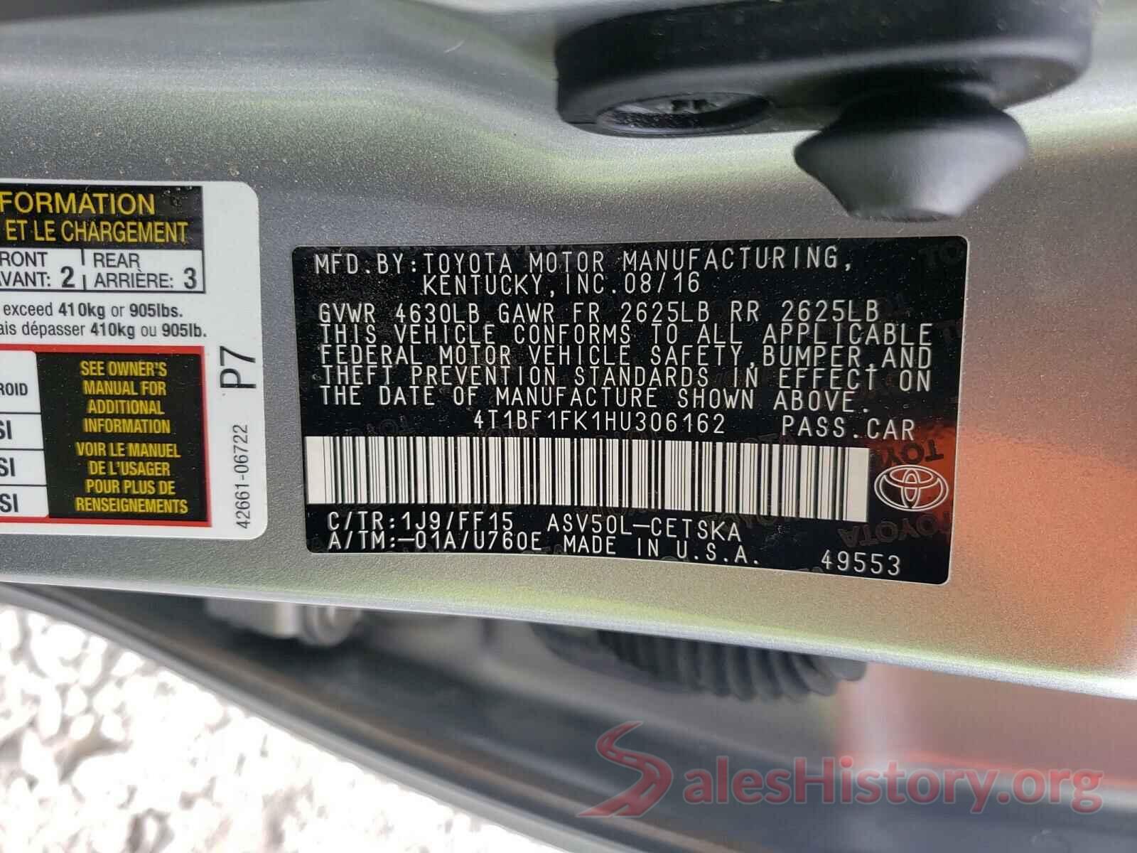 4T1BF1FK1HU306162 2017 TOYOTA CAMRY