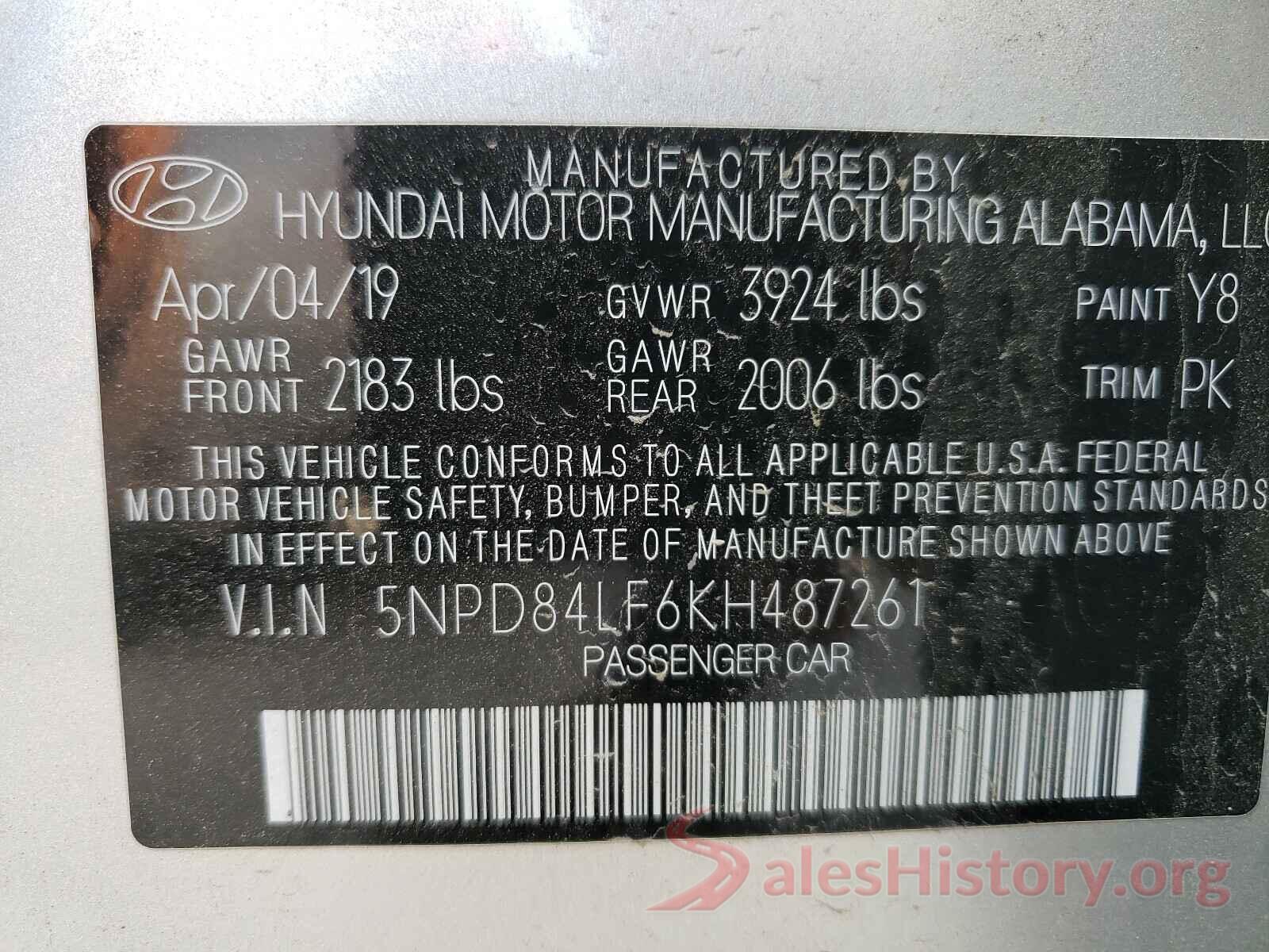 5NPD84LF6KH487261 2019 HYUNDAI ELANTRA