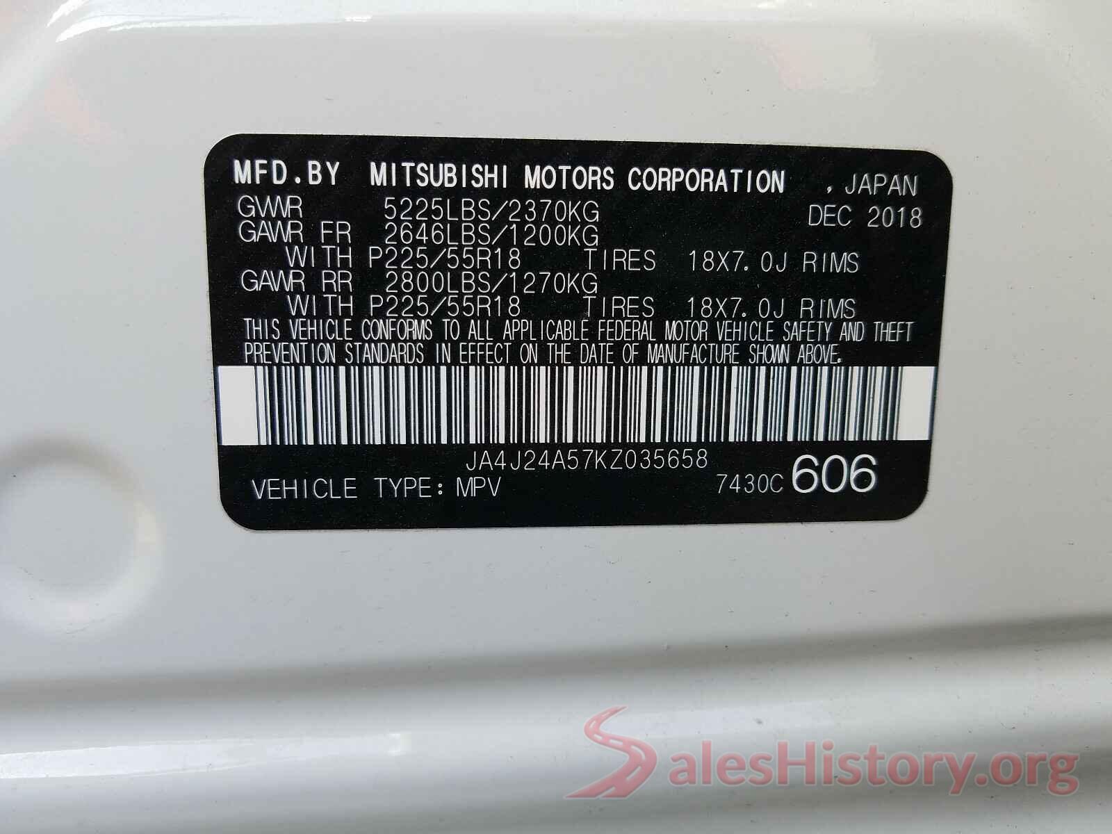 JA4J24A57KZ035658 2019 MITSUBISHI OUTLANDER