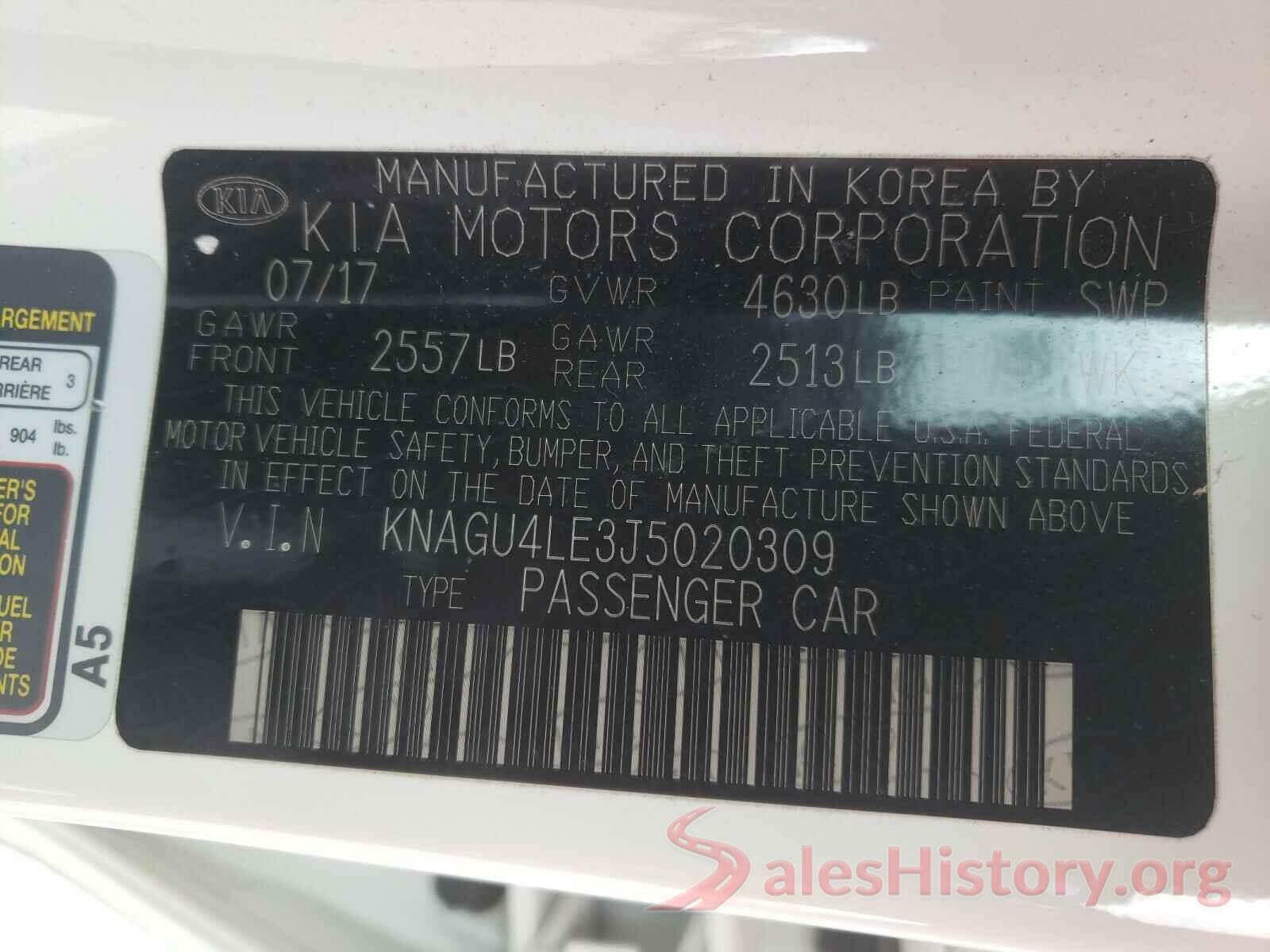 KNAGU4LE3J5020309 2018 KIA OPTIMA