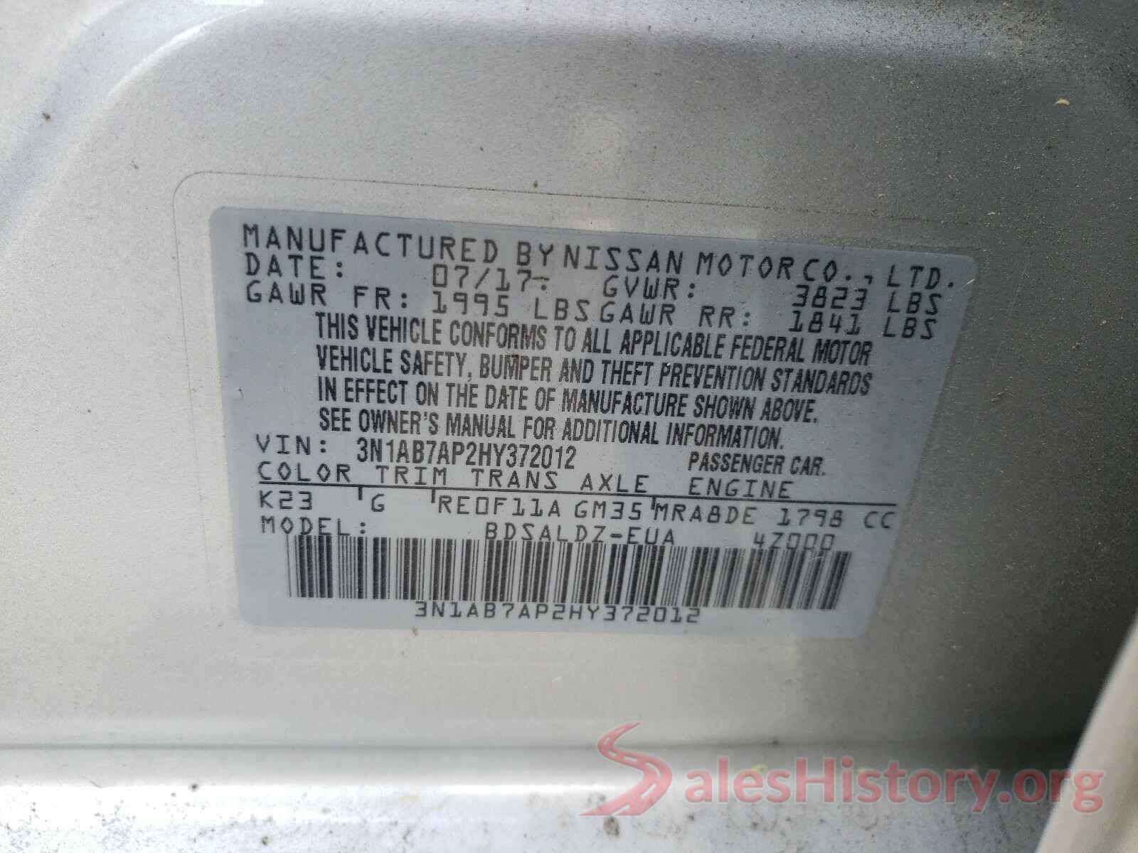 3N1AB7AP2HY372012 2017 NISSAN SENTRA