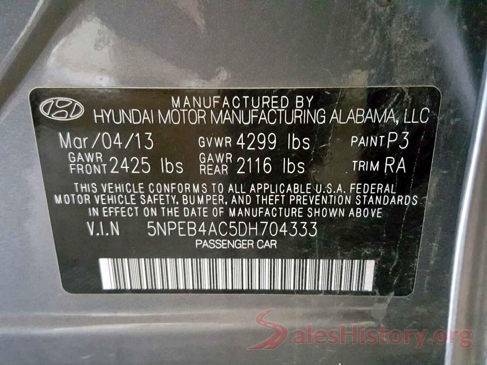 5NPEB4AC5DH704333 2013 HYUNDAI SONATA