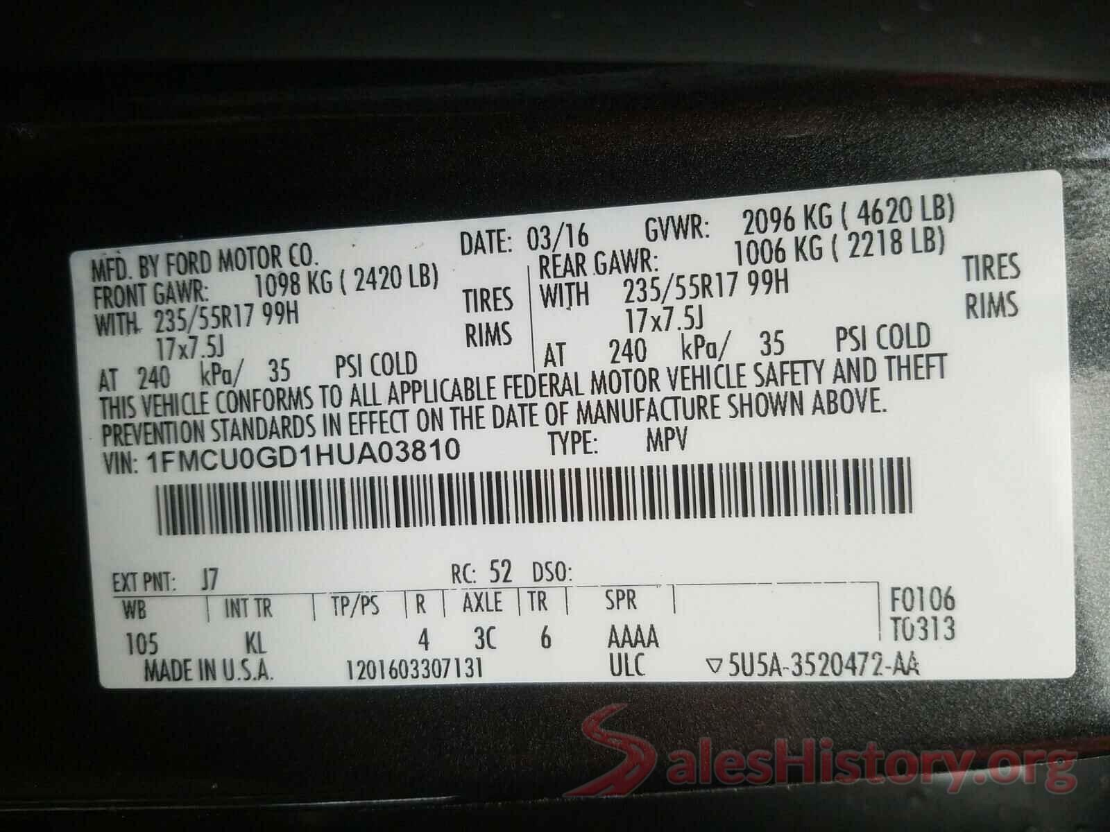 1FMCU0GD1HUA03810 2017 FORD ESCAPE