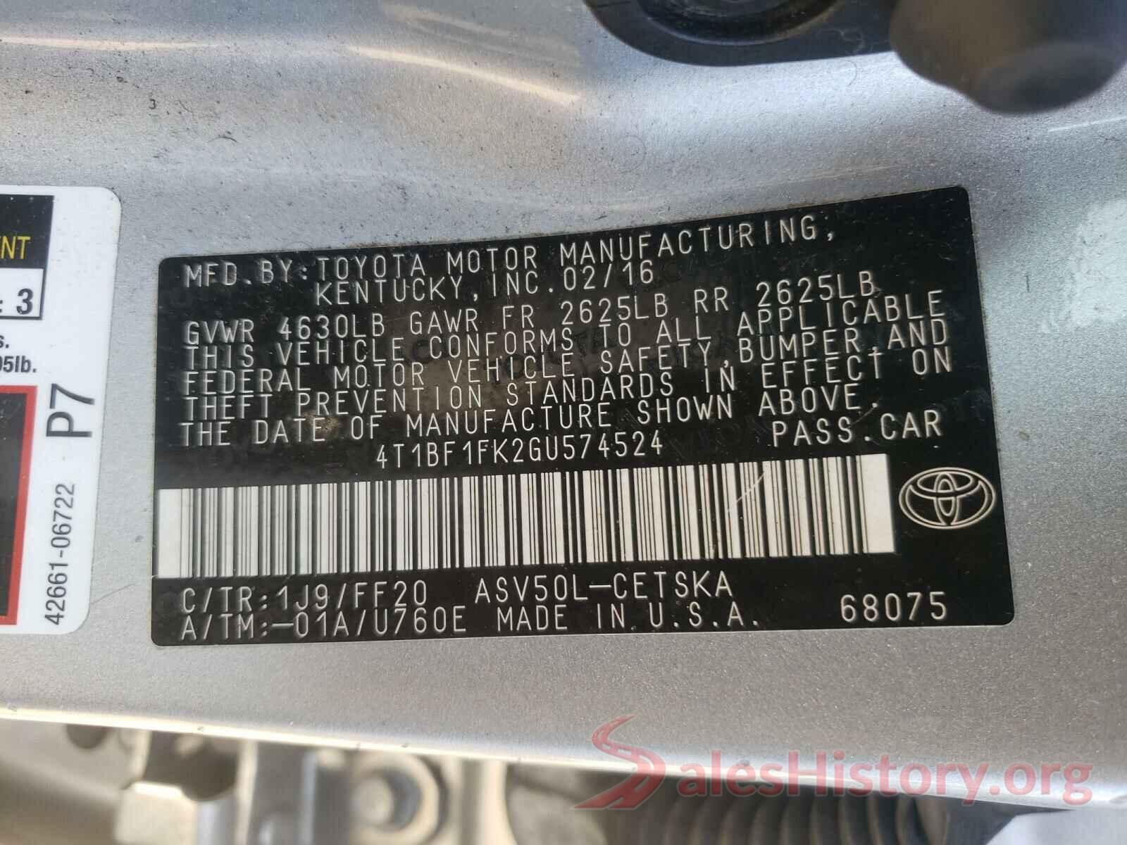 4T1BF1FK2GU574524 2016 TOYOTA CAMRY