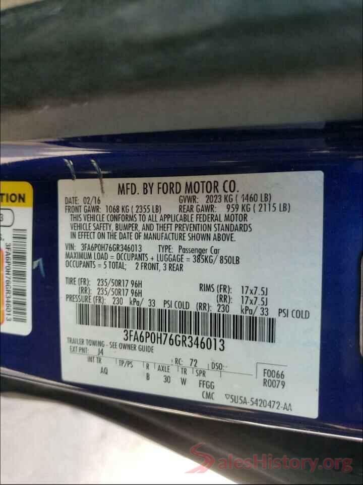 3FA6P0H76GR346013 2016 FORD FUSION