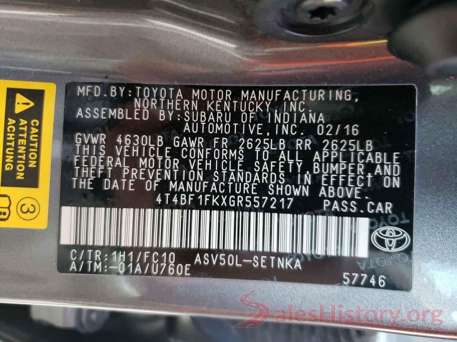 4T4BF1FKXGR557217 2016 TOYOTA CAMRY