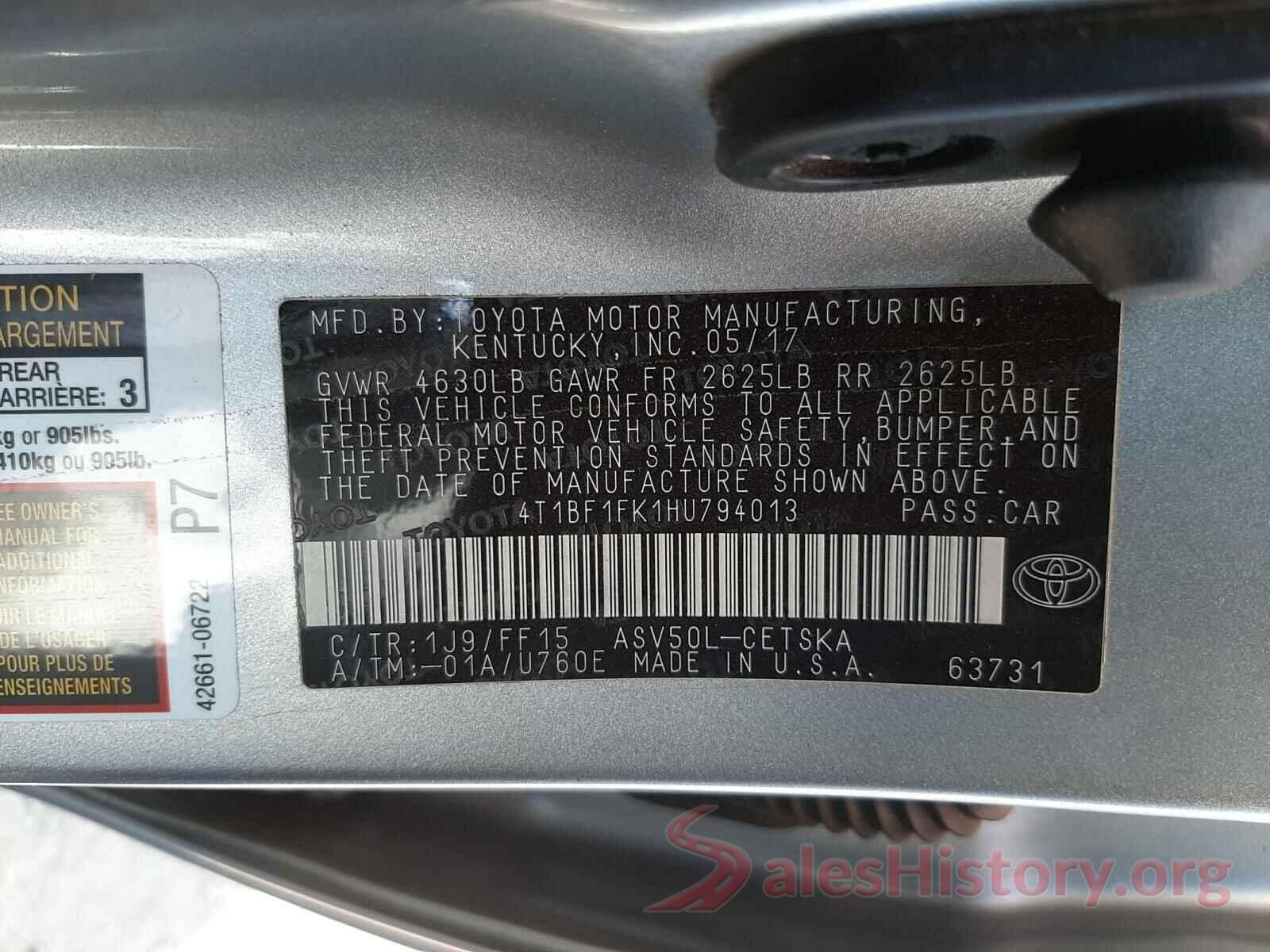 4T1BF1FK1HU794013 2017 TOYOTA CAMRY