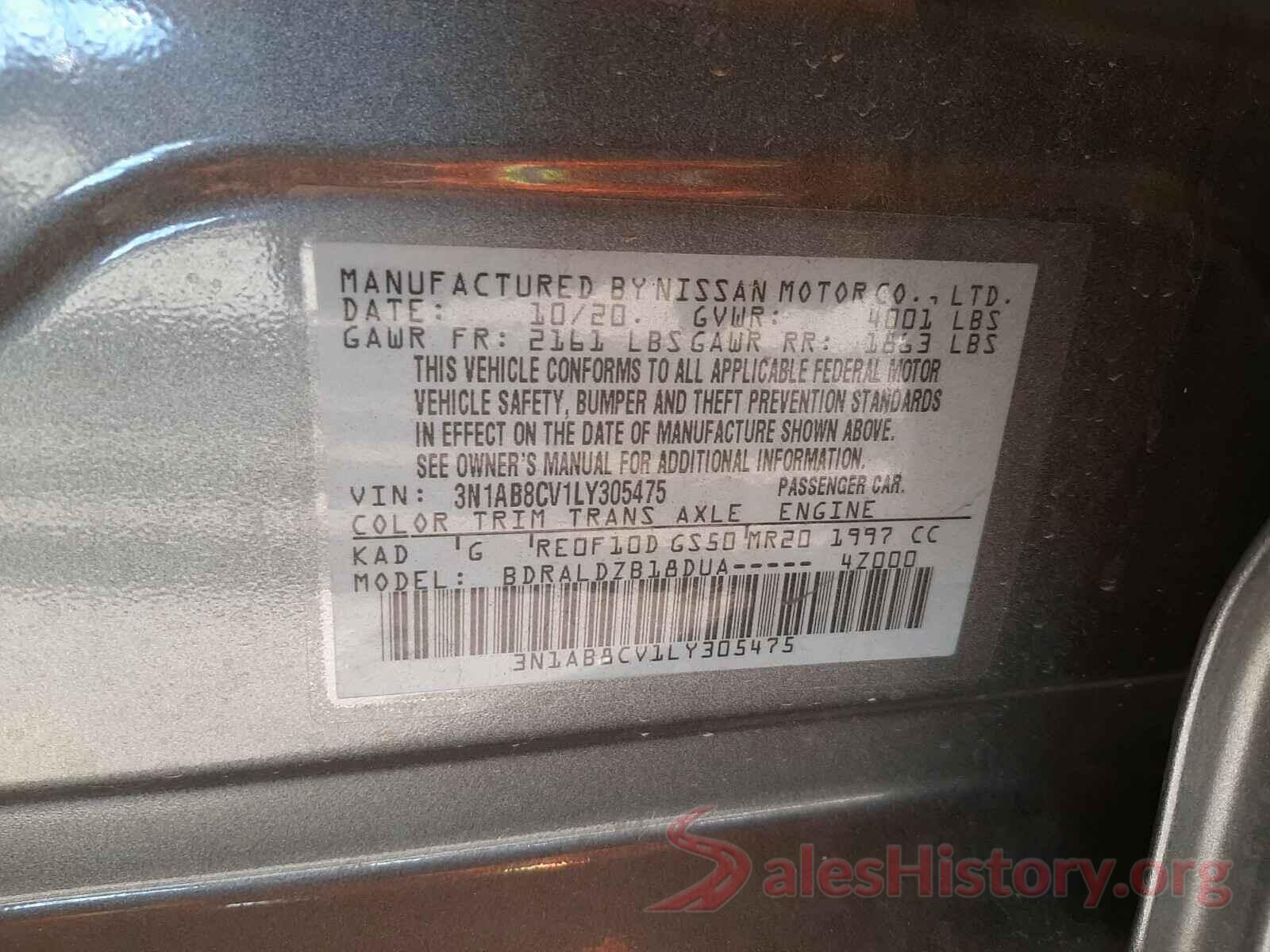 3N1AB8CV1LY305475 2020 NISSAN SENTRA