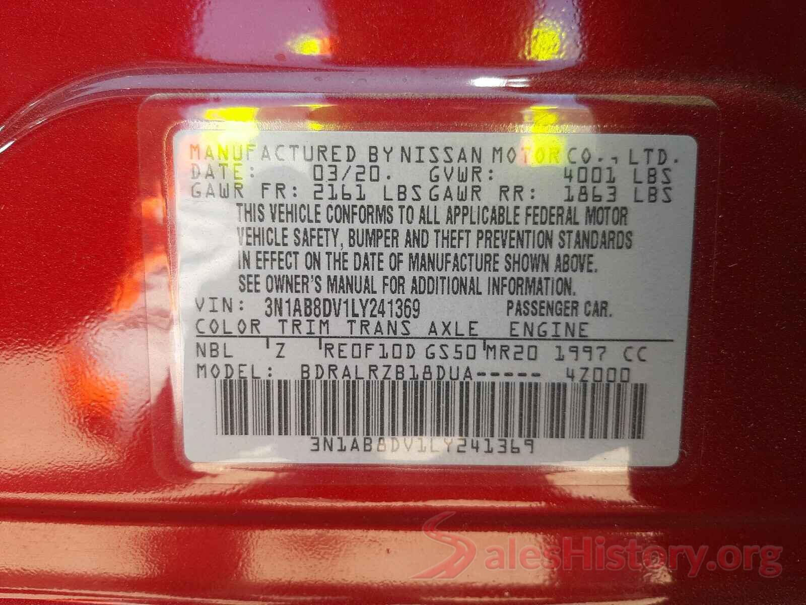 3N1AB8DV1LY241369 2020 NISSAN SENTRA