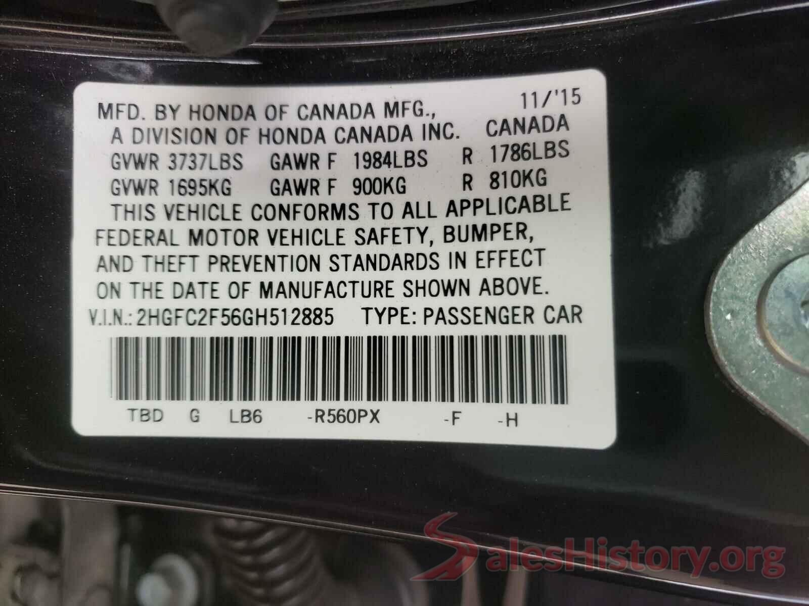 2HGFC2F56GH512885 2016 HONDA CIVIC