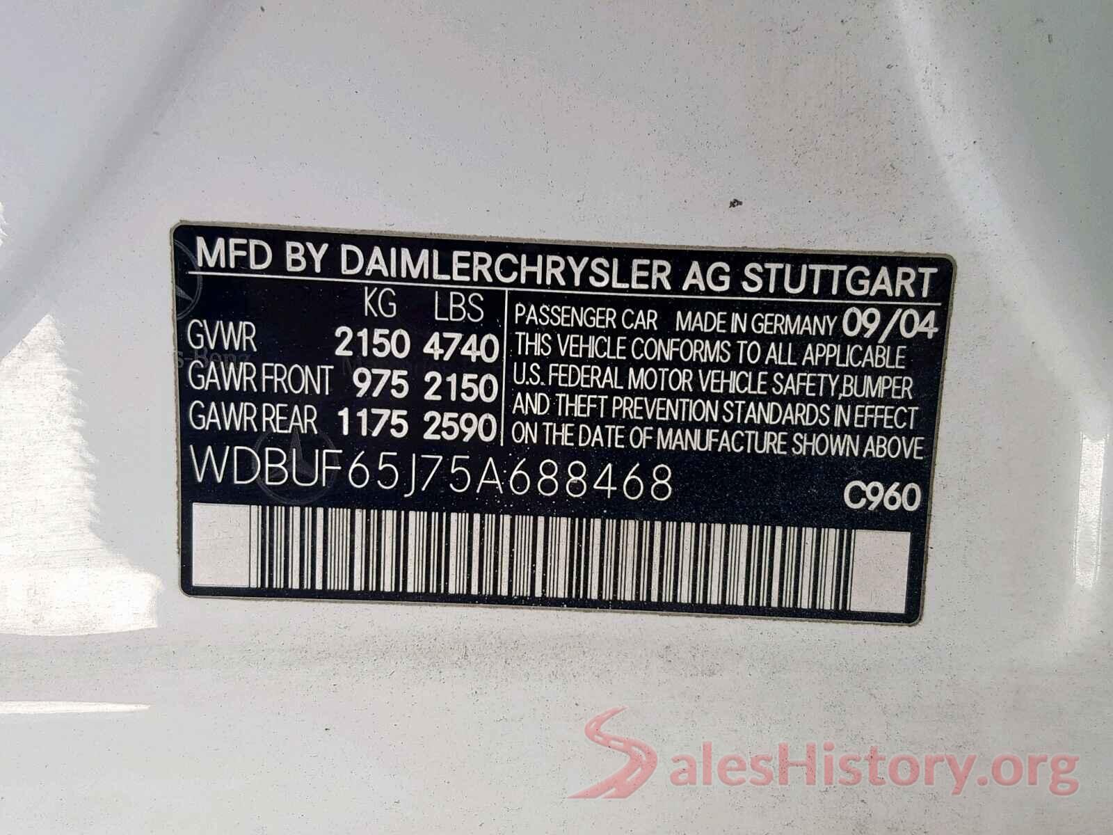 WDBUF65J75A688468 2005 MERCEDES-BENZ E CLASS