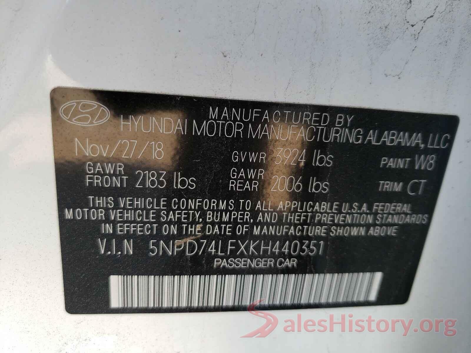 5NPD74LFXKH440351 2019 HYUNDAI ELANTRA