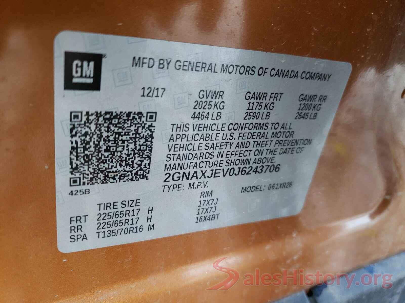 2GNAXJEV0J6243706 2018 CHEVROLET EQUINOX