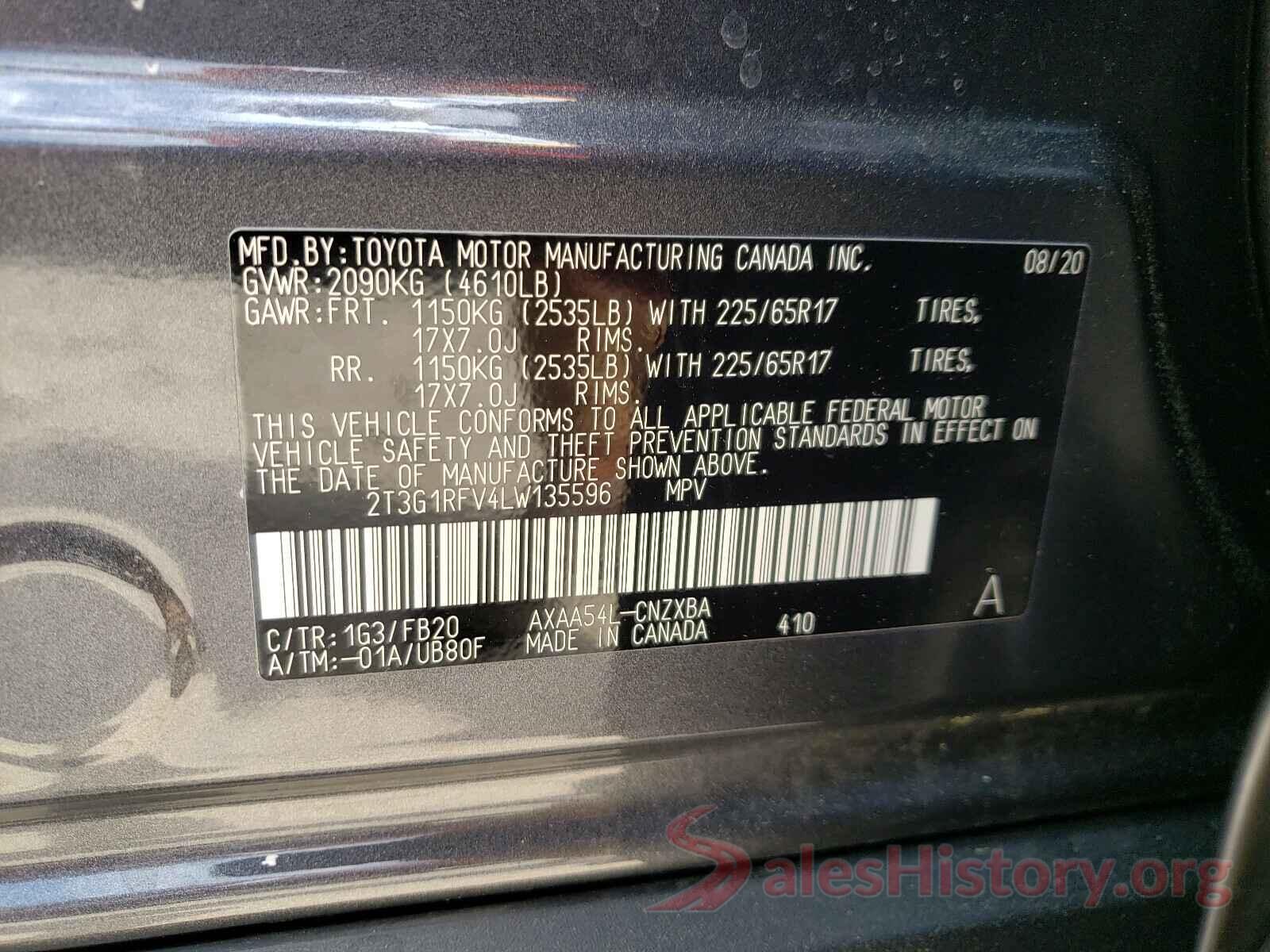 2T3G1RFV4LW135596 2020 TOYOTA RAV4