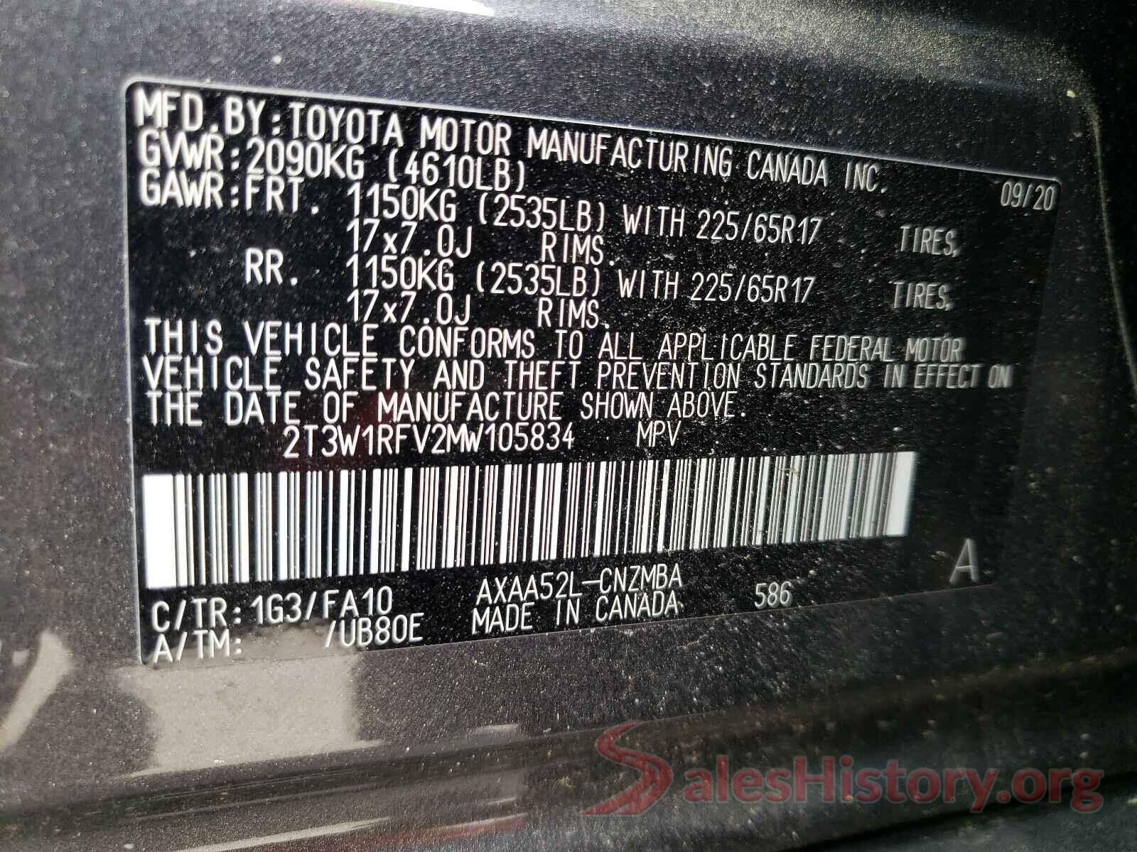 2T3W1RFV2MW105834 2021 TOYOTA RAV4