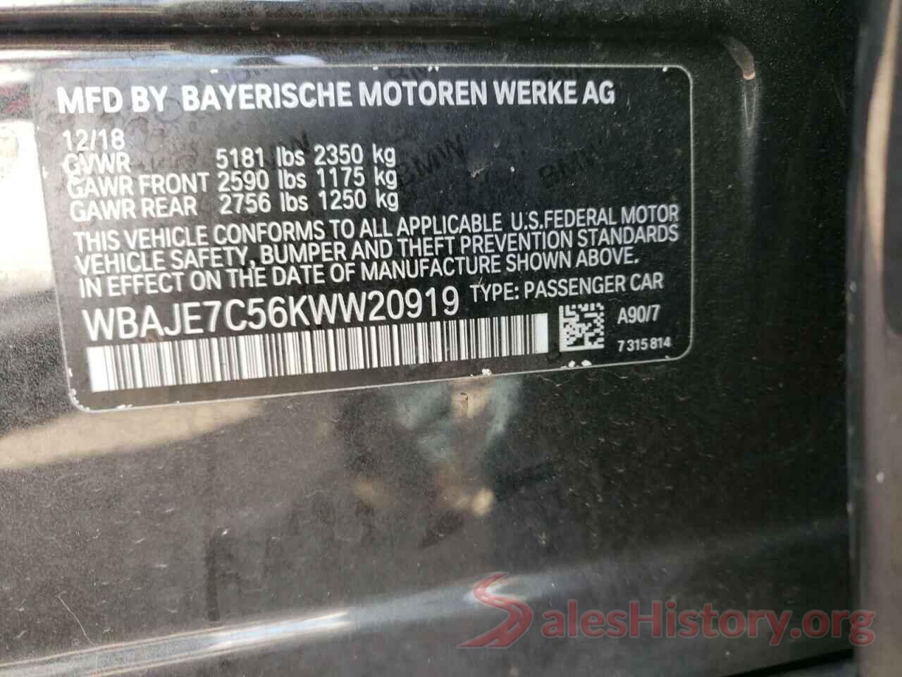 WBAJE7C56KWW20919 2019 BMW 5 SERIES