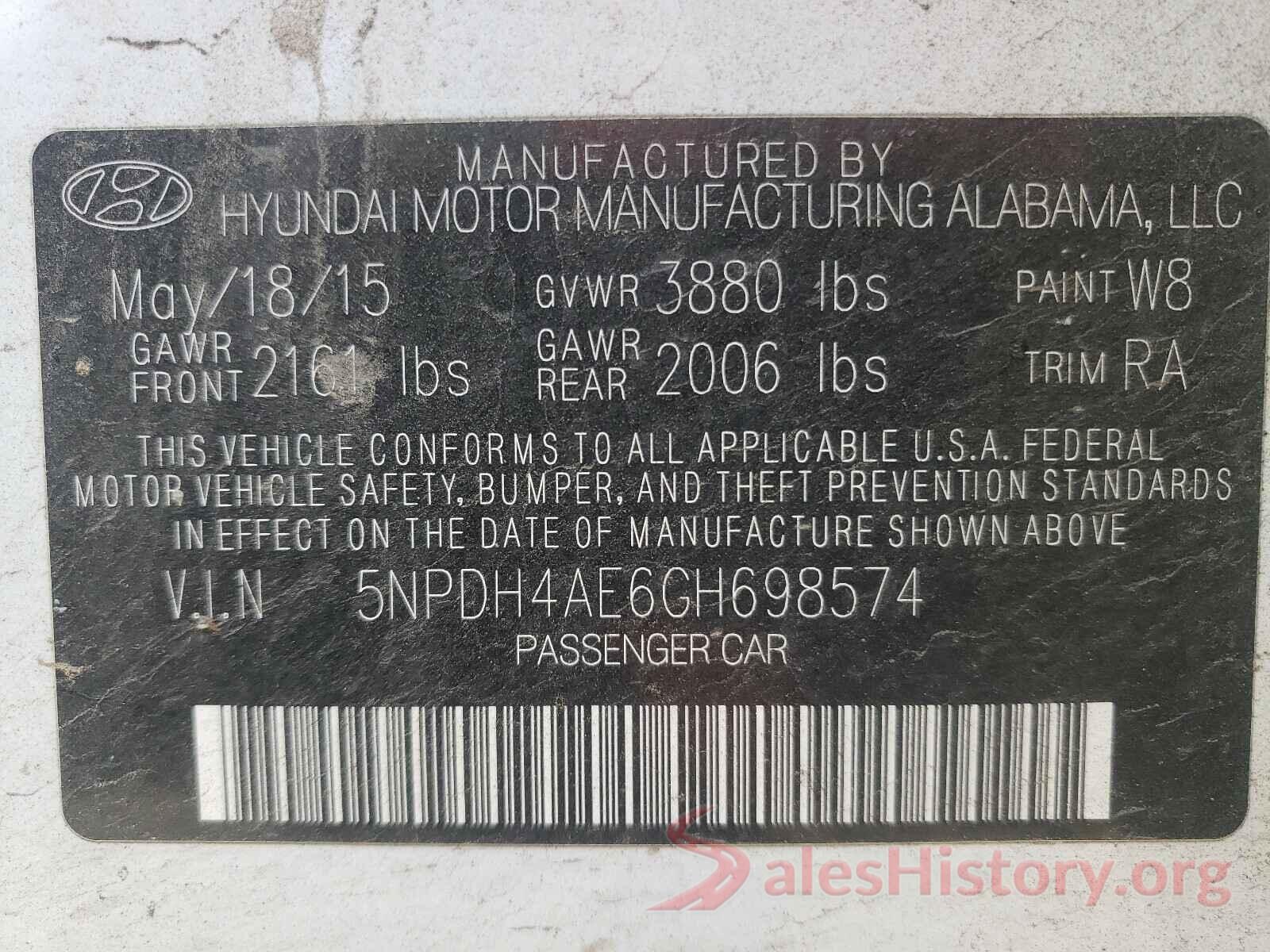 5NPDH4AE6GH698574 2016 HYUNDAI ELANTRA