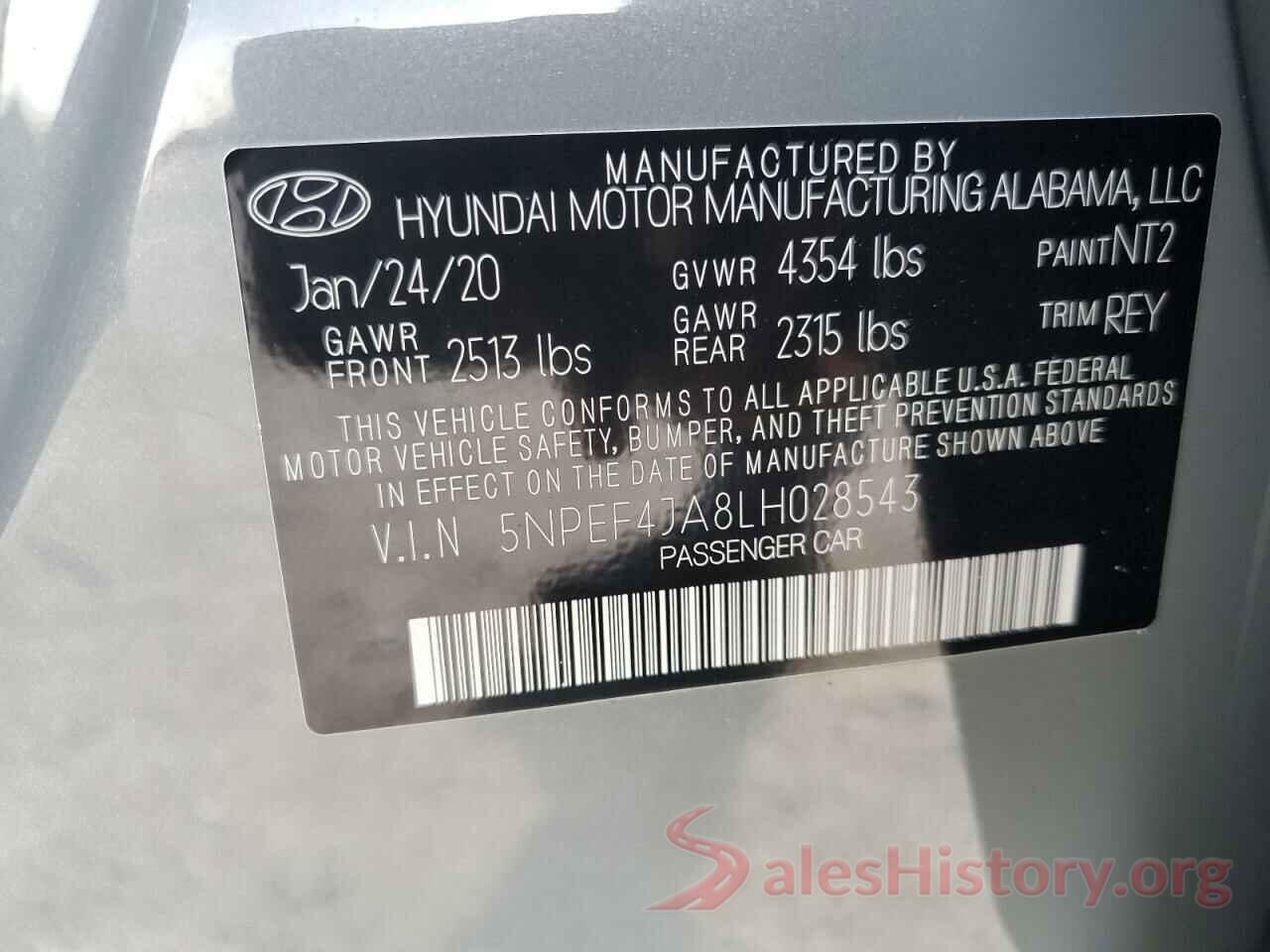 5NPEF4JA8LH028543 2020 HYUNDAI SONATA