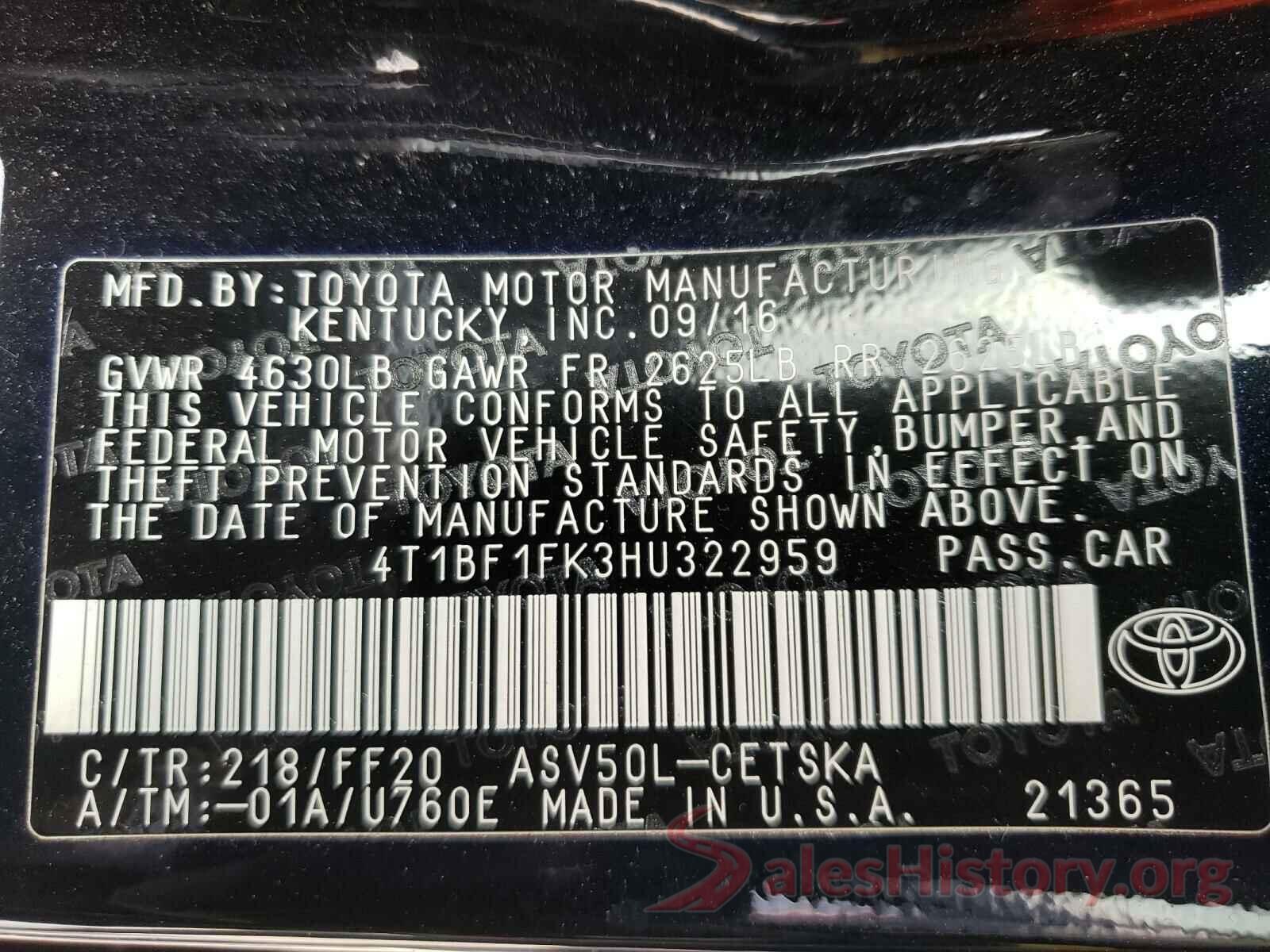 4T1BF1FK3HU322959 2017 TOYOTA CAMRY