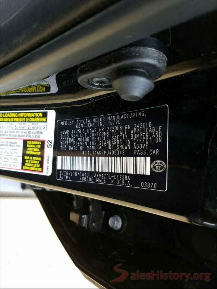 4T1G11AK7MU409348 2021 TOYOTA CAMRY