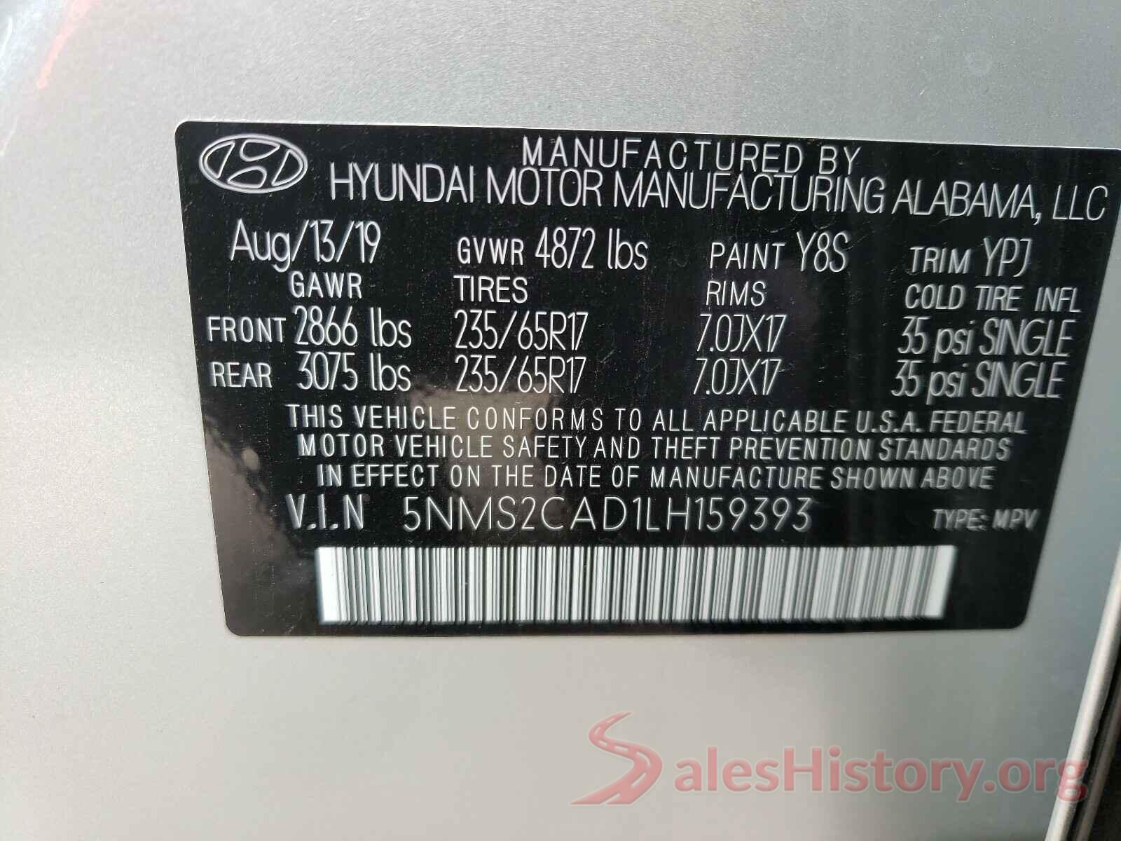 5NMS2CAD1LH159393 2020 HYUNDAI SANTA FE