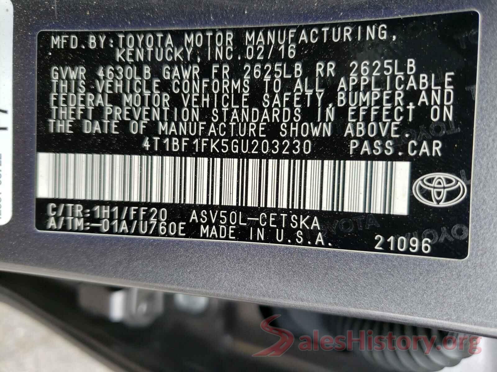 4T1BF1FK5GU203230 2016 TOYOTA CAMRY