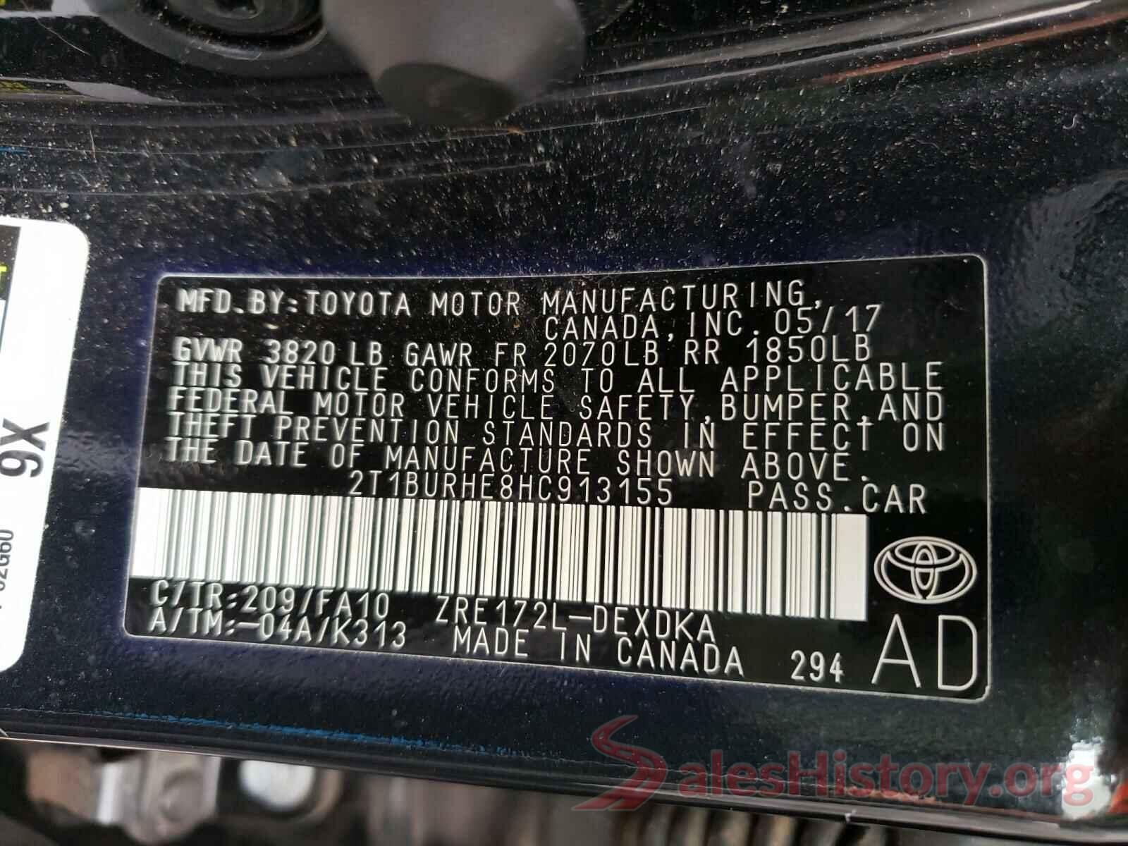 2T1BURHE8HC913155 2017 TOYOTA COROLLA