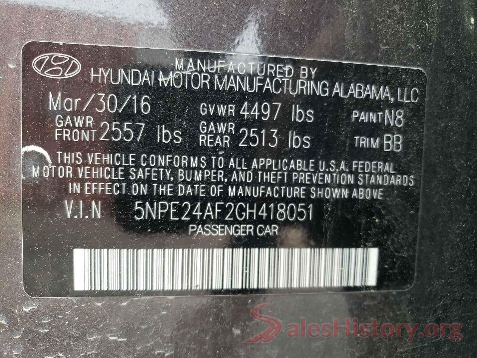 5NPE24AF2GH418051 2016 HYUNDAI SONATA