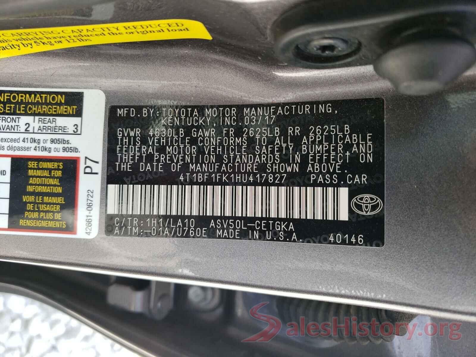 4T1BF1FK1HU417827 2017 TOYOTA CAMRY