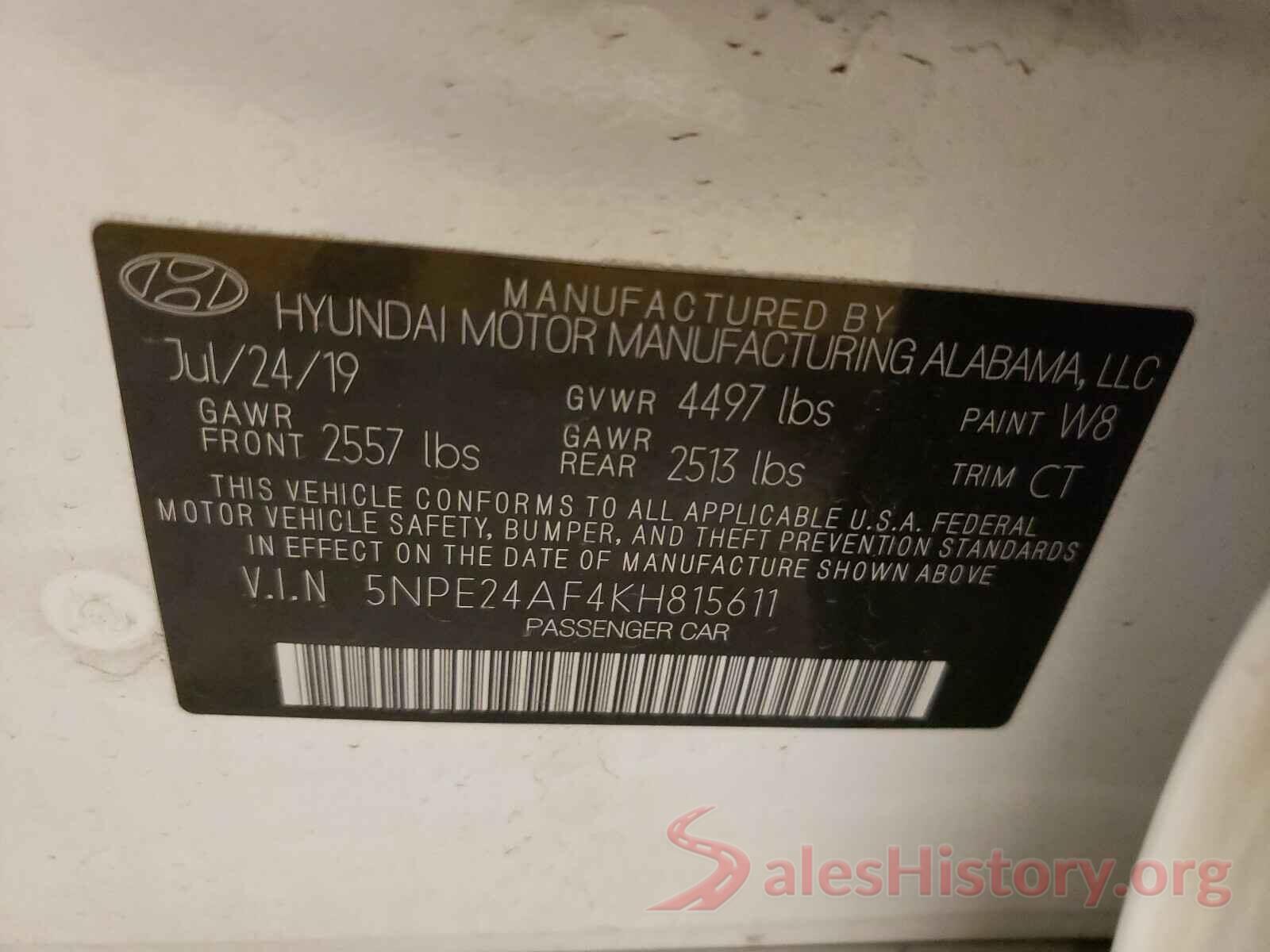 5NPE24AF4KH815611 2019 HYUNDAI SONATA