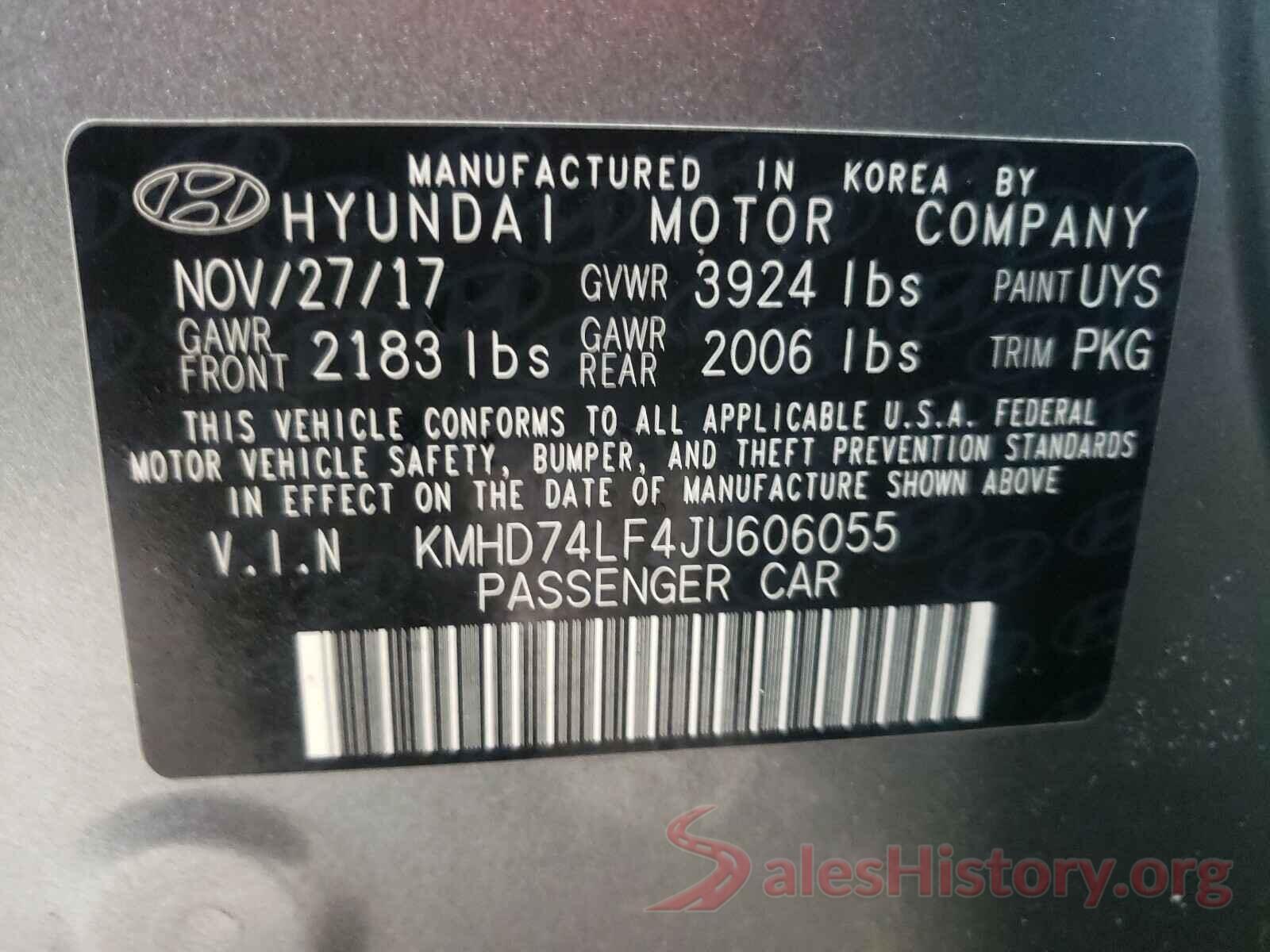 KMHD74LF4JU606055 2018 HYUNDAI ELANTRA