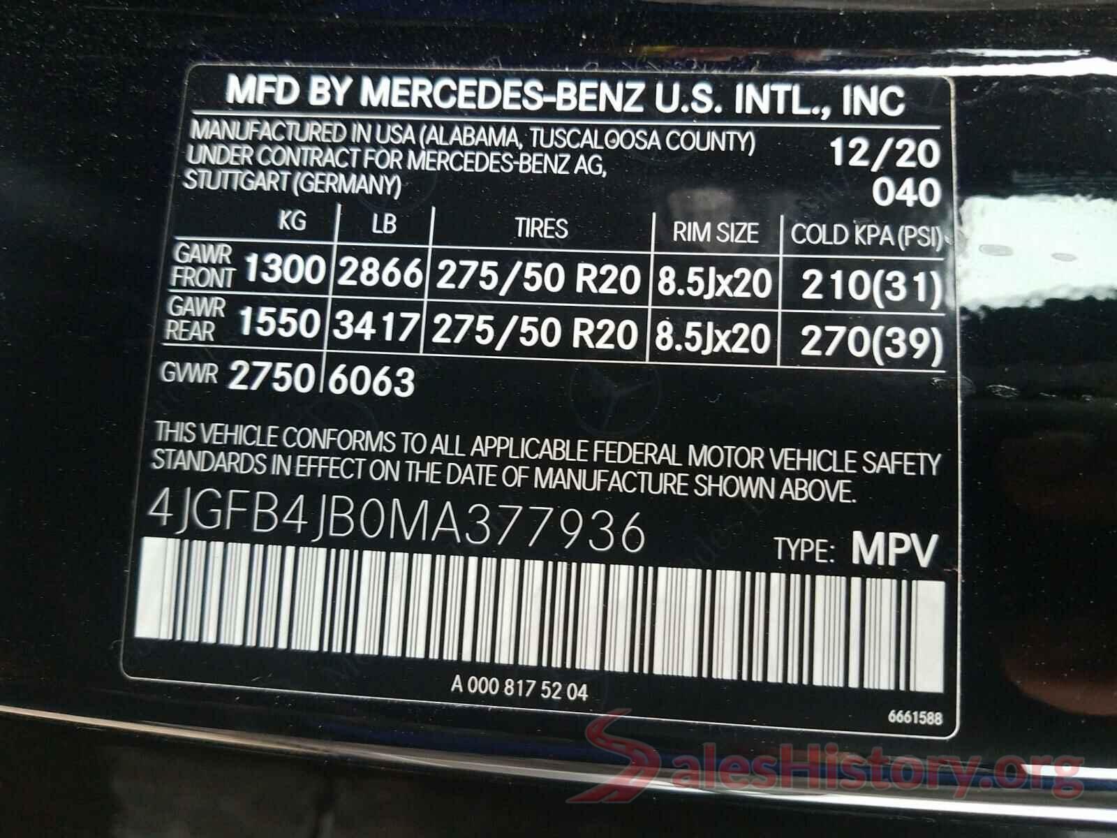 4JGFB4JB0MA377936 2021 MERCEDES-BENZ G CLASS