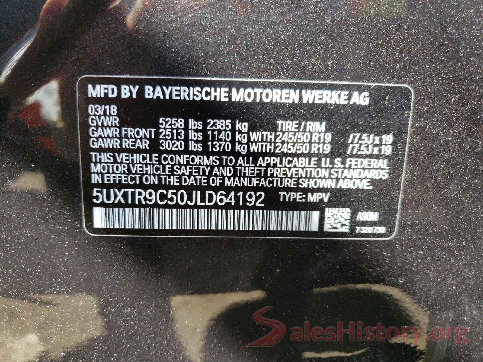 5UXTR9C50JLD64192 2018 BMW X3