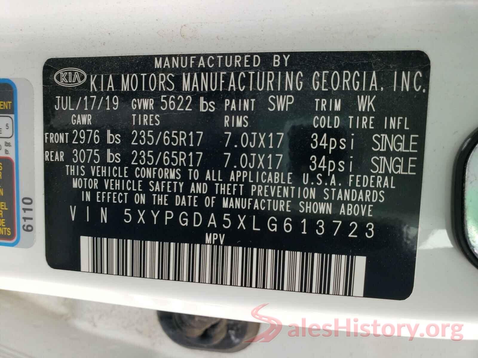 5XYPGDA5XLG613723 2020 KIA SORENTO